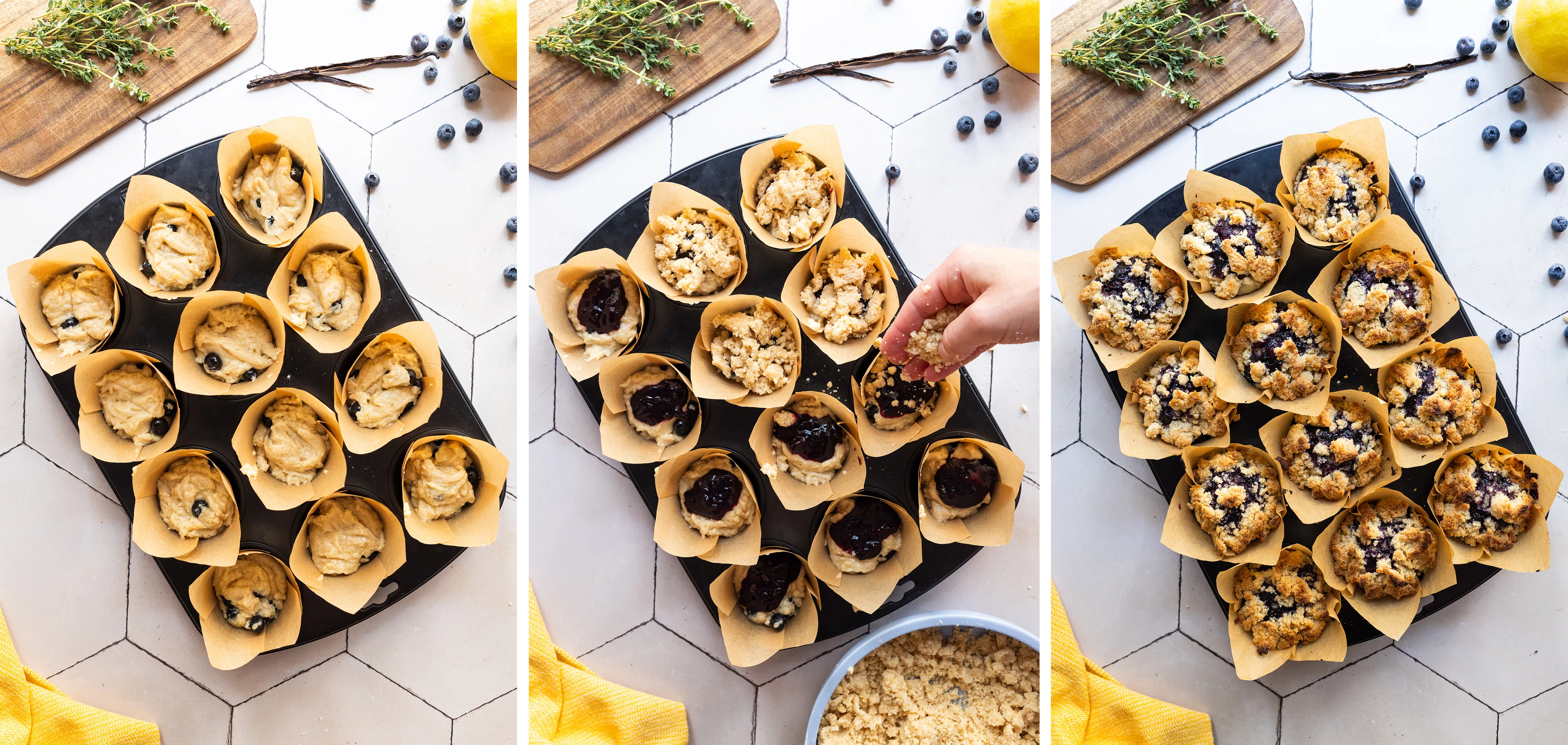 R384 -Vegan blueberry muffins with crumbles