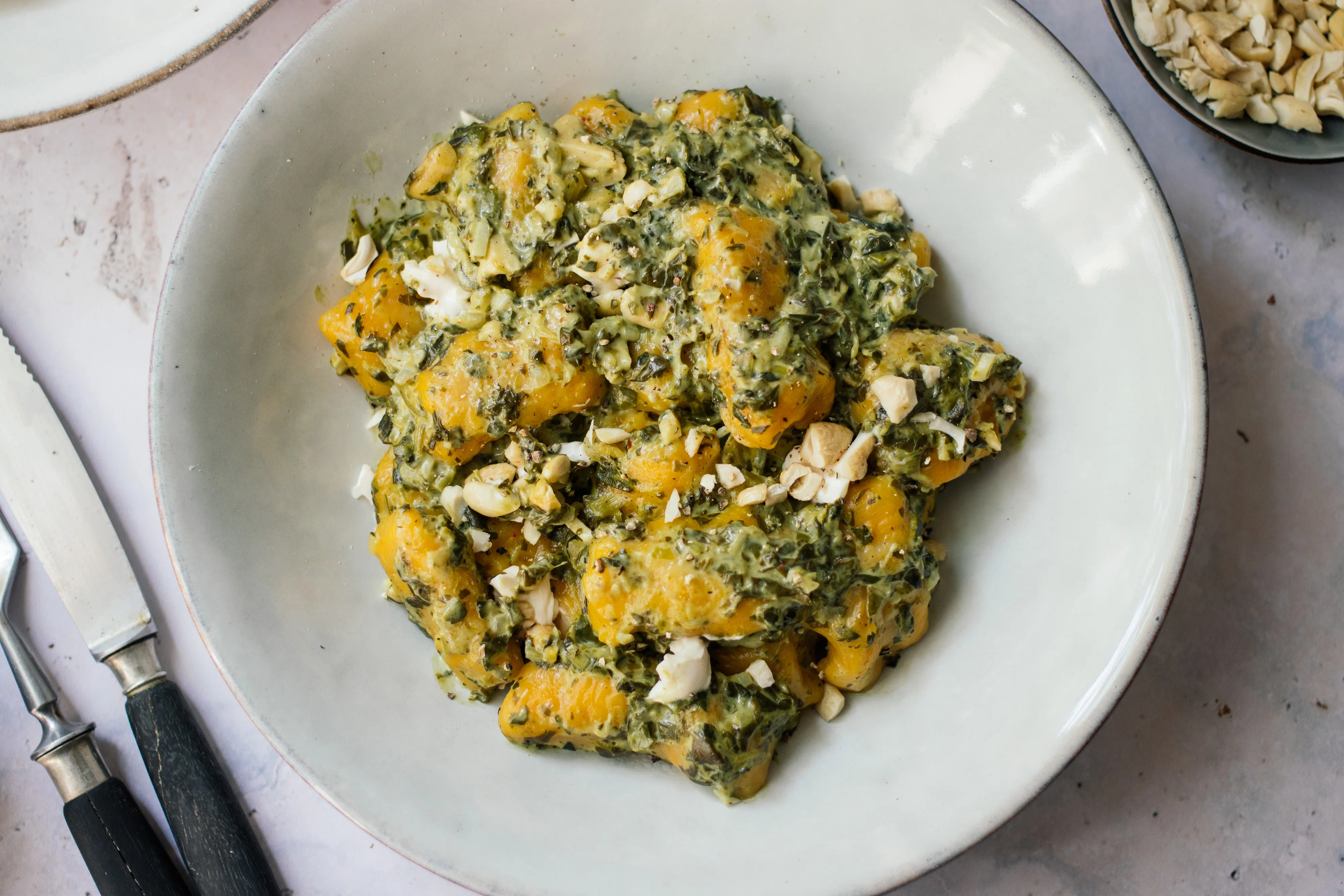 Vegan Pumpkin Gnocchi with Creamy Spinach Sauce