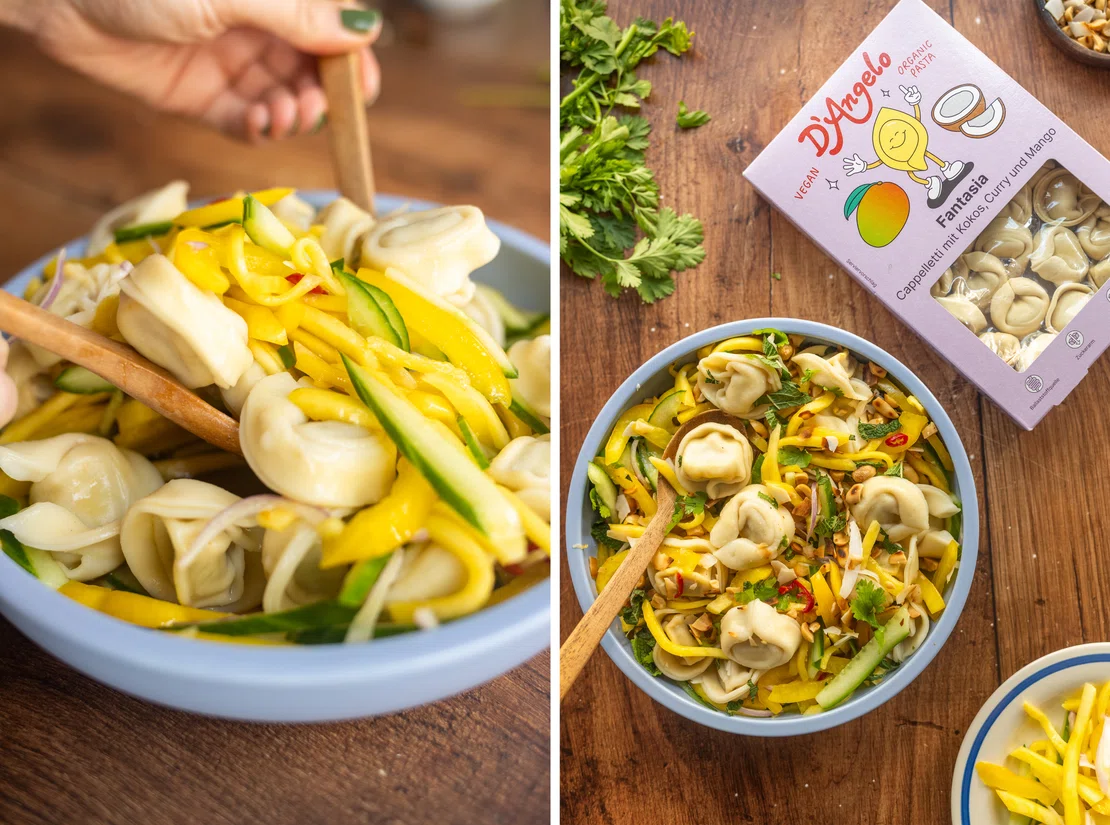 Veganer Tortellini-Salat mit Mango &amp; Limettendressing - Zucker&amp;Jagdwurst