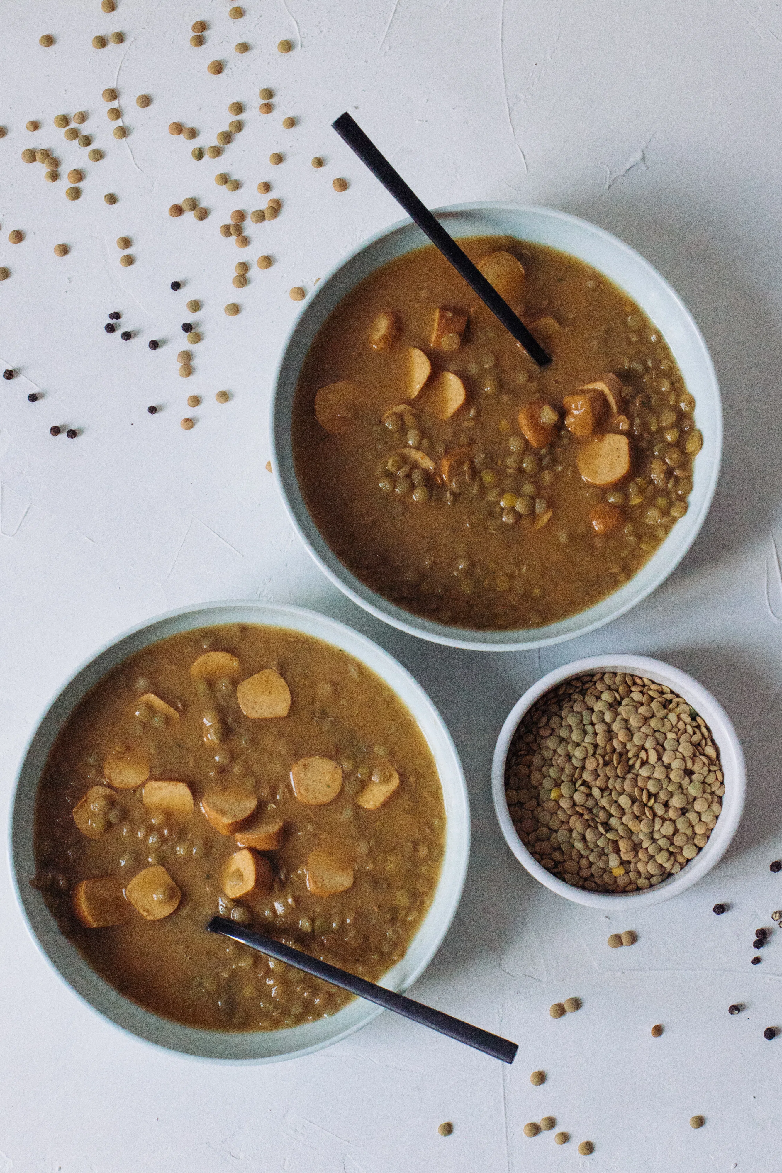 R227 Smoked Lentil Soup with vegan Sausages