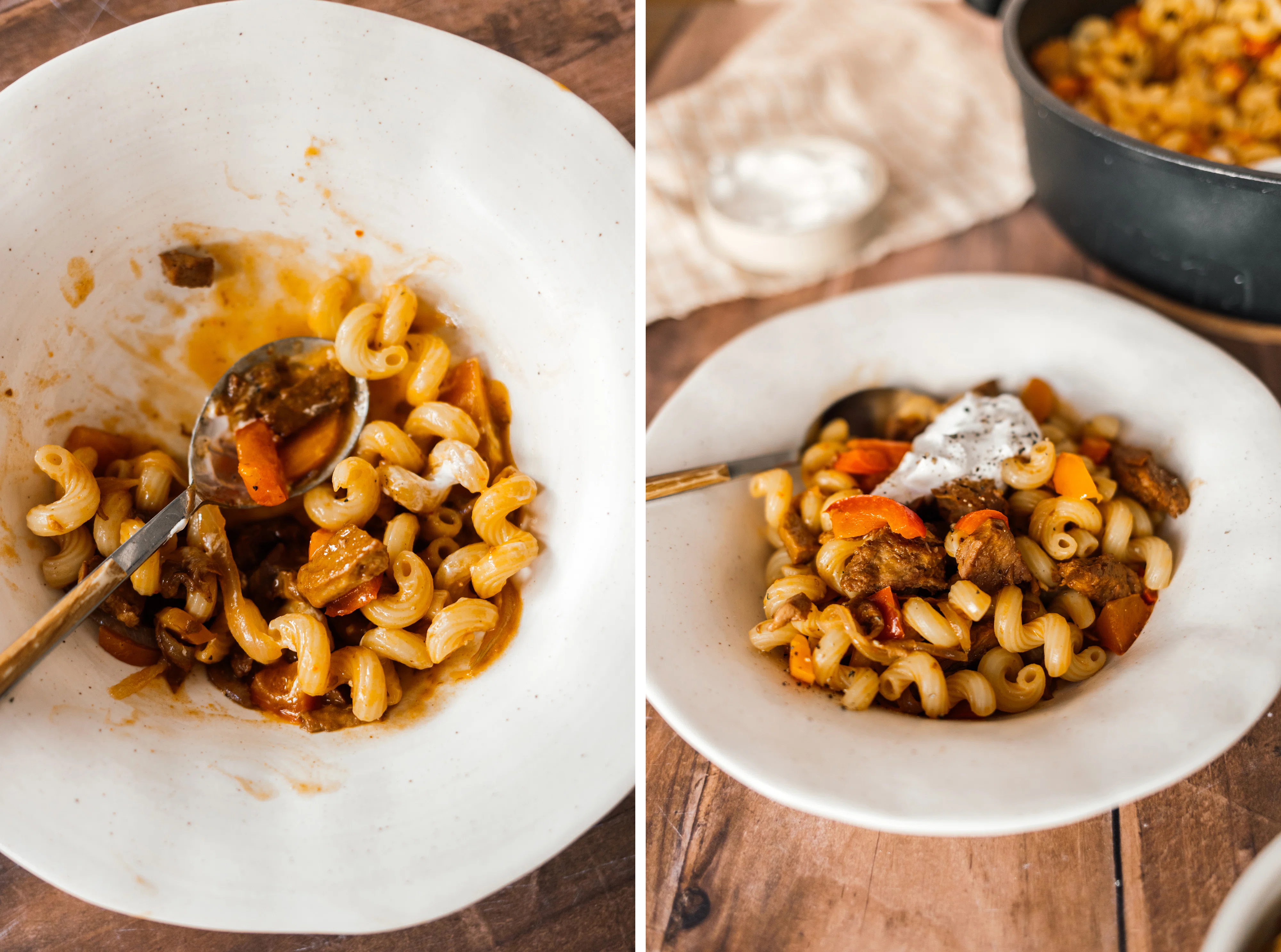 R445 Vegan Seitan Goulash with Bell Peppers and Pasta