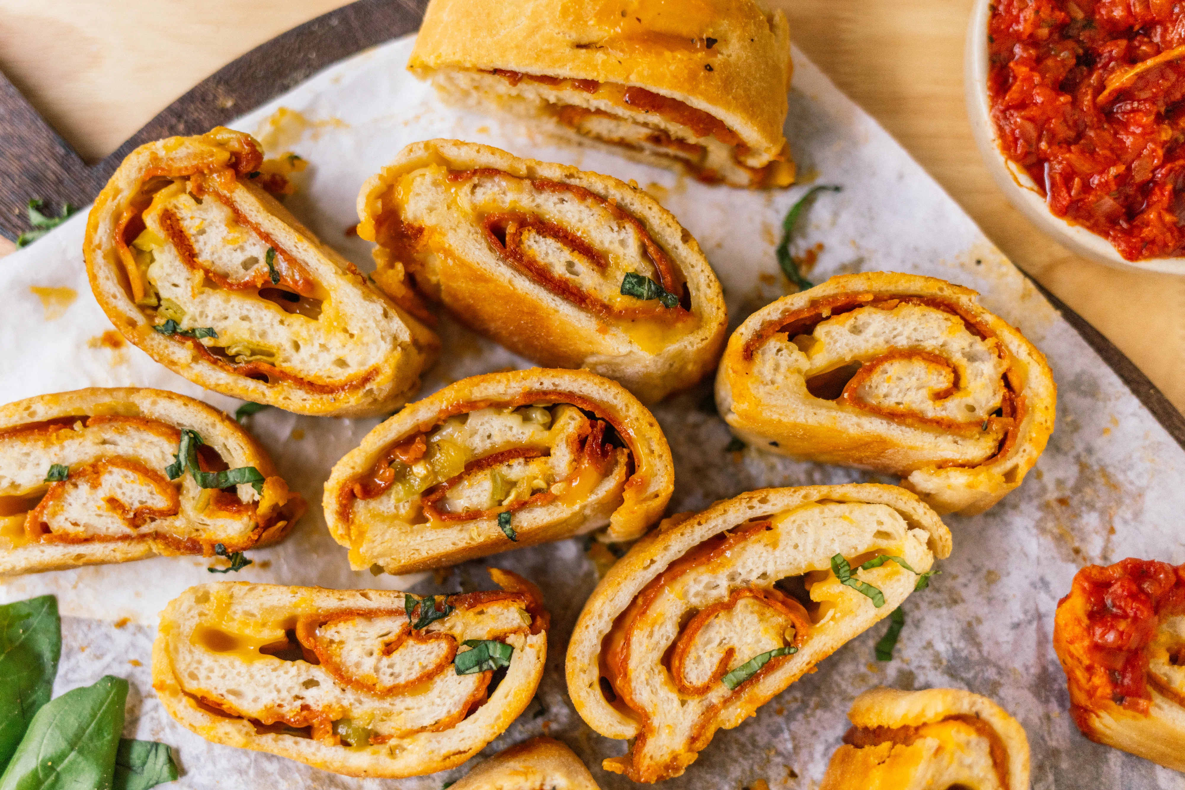 Vegan Stromboli (Stuffed Pizza Roll) with Plant-Based Salami and Hot Peppers