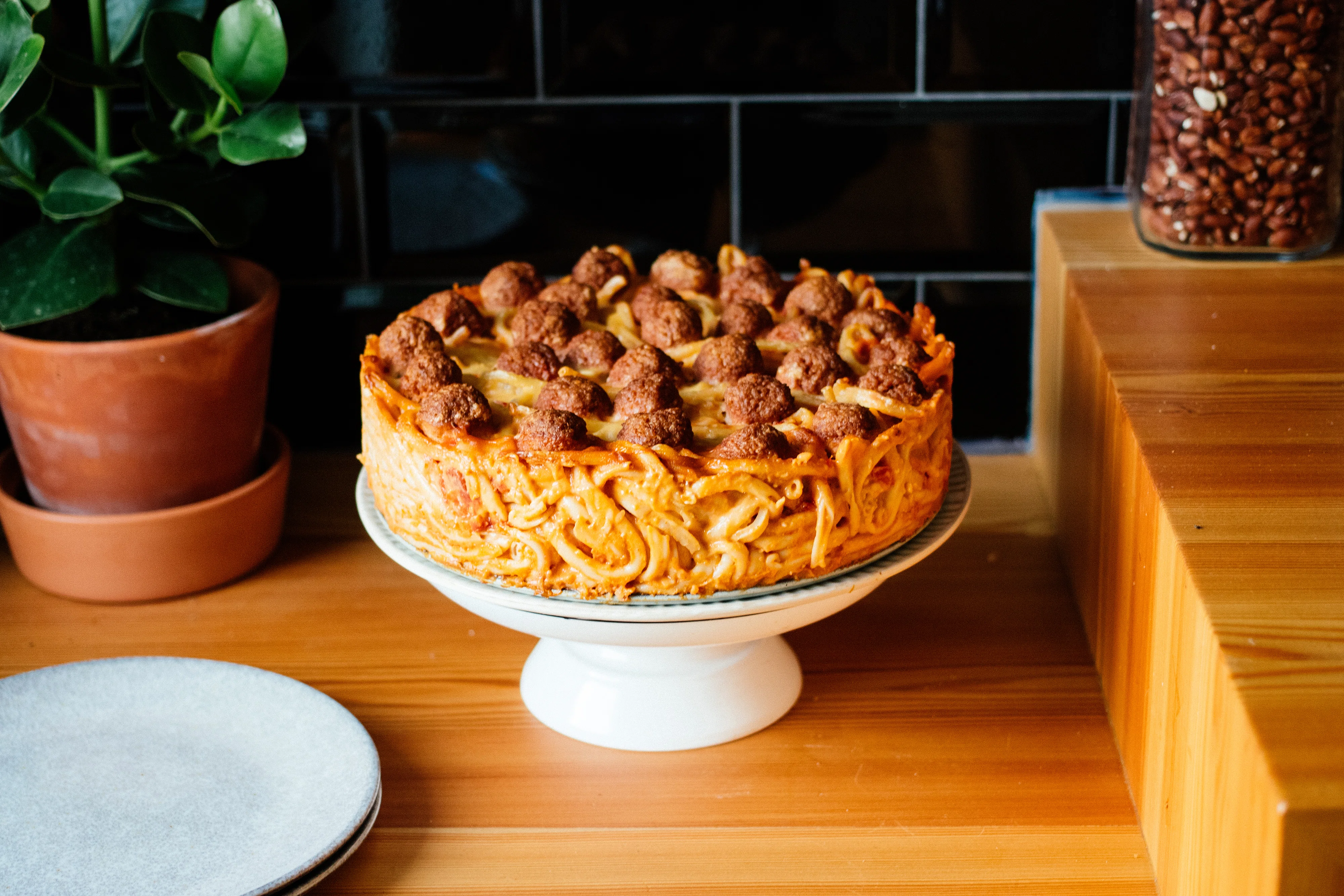 Vegan Macaroni Pie with Meatless Meatballs