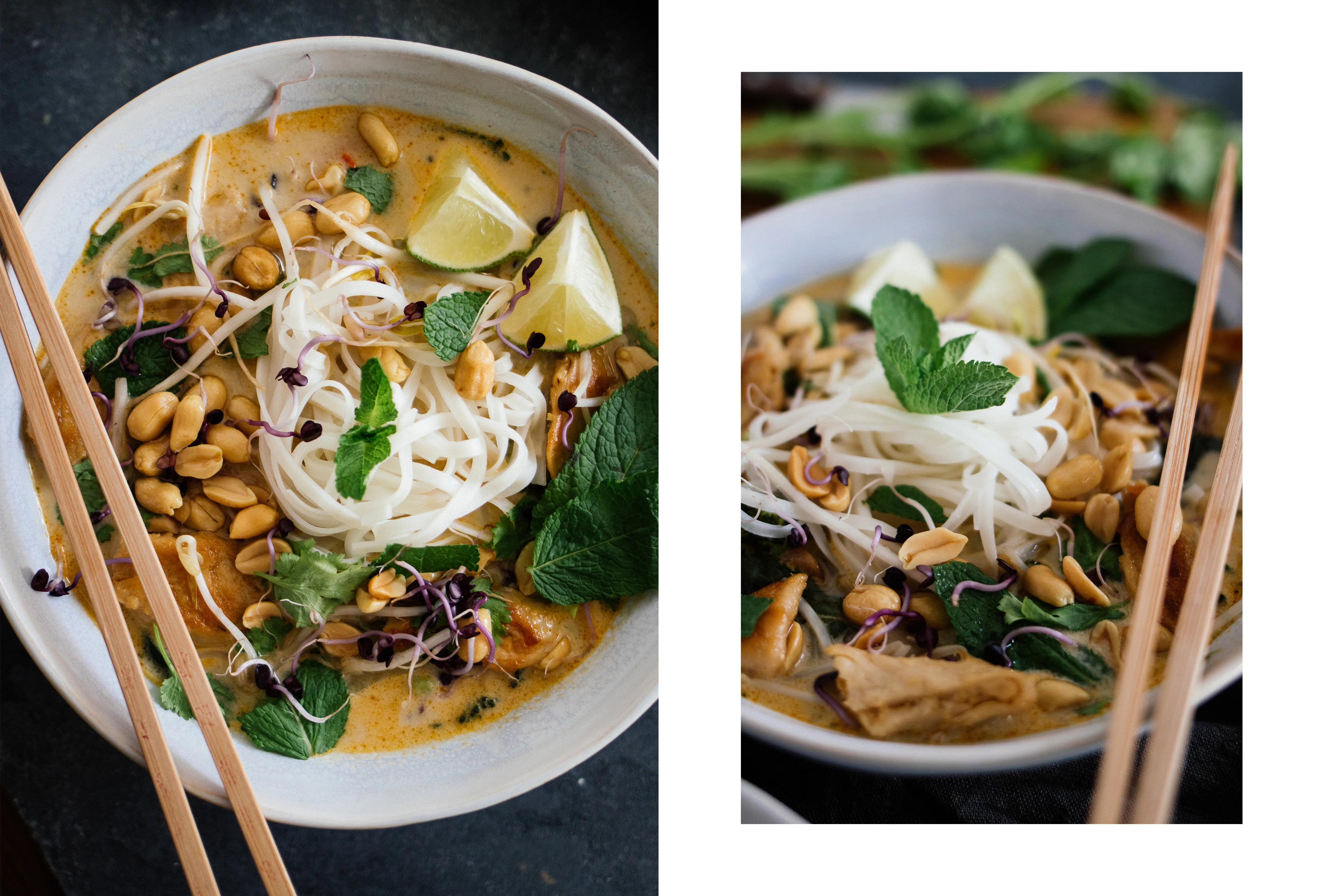 R98 Vegane Thai-Kokos-Suppe mit „Hühnchen“