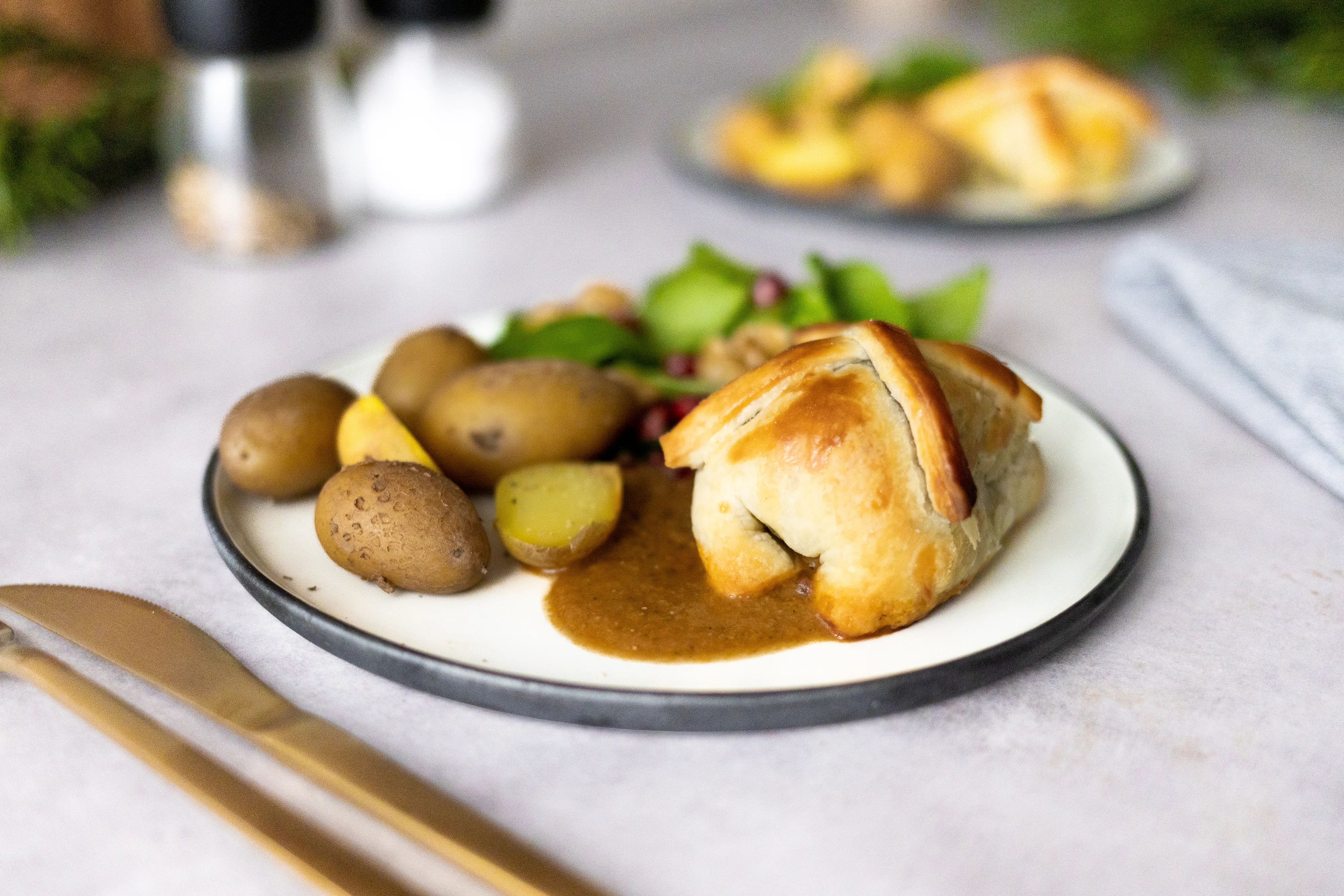 Mini Beet Wellington with Vegan Gravy 