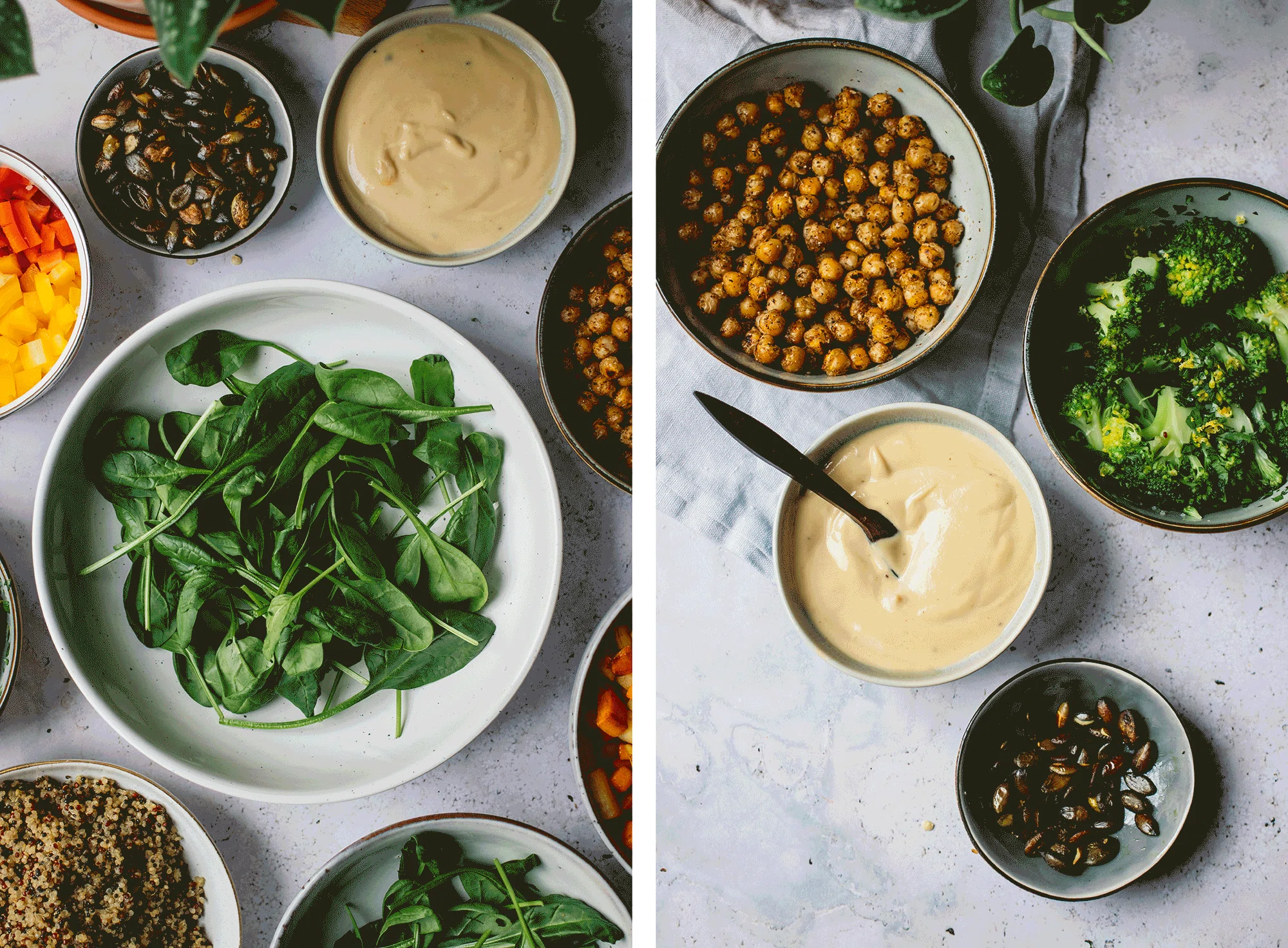 R608 Gemüse Bowl mit Quinoa, Linsen, Sesamdressing knusprigen Kichererbsen