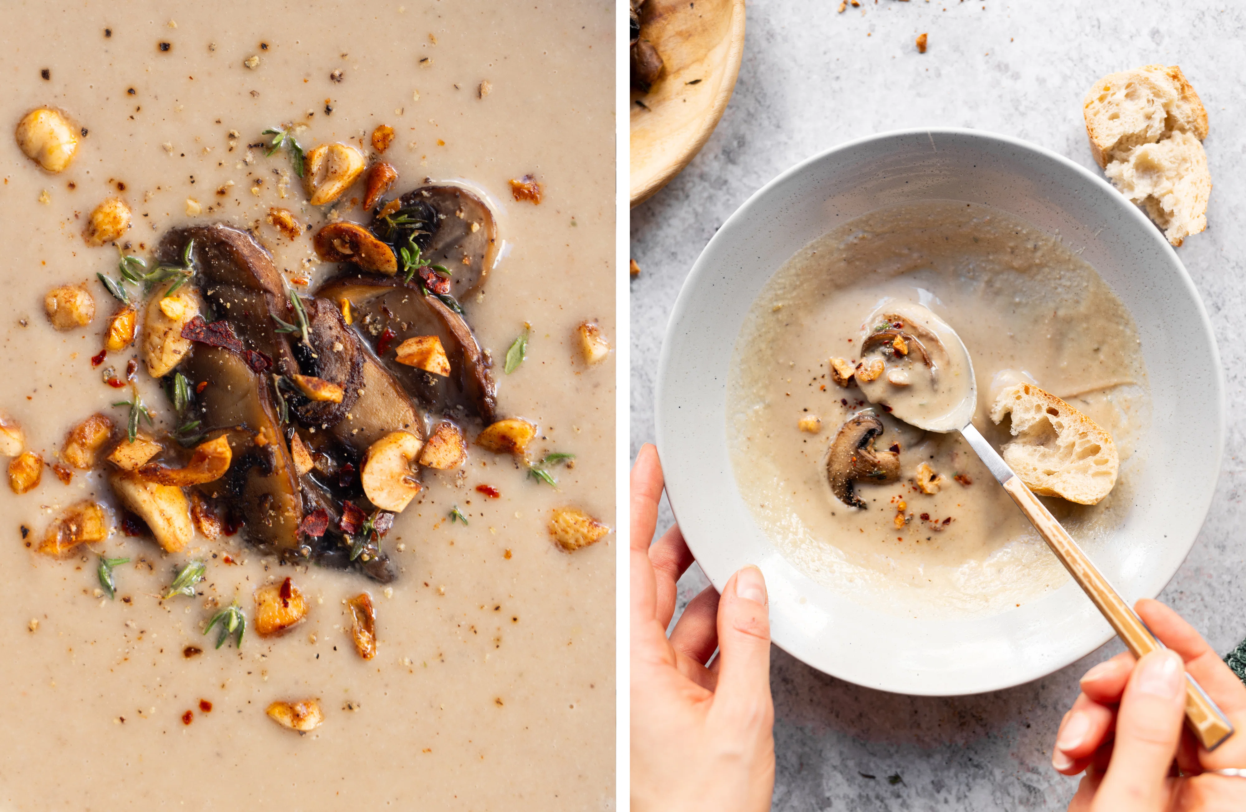 R930 - Vegan Chestnut Soup with roasted Mushrooms and spicy Nut Topping
