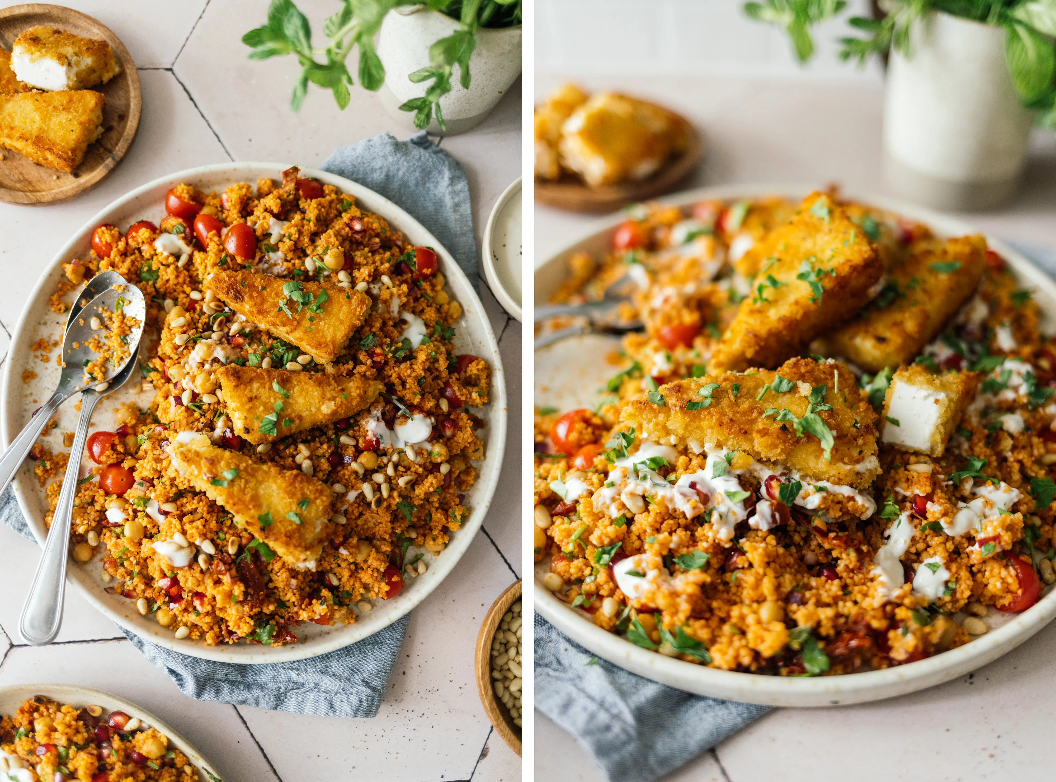 R832 Couscous Salad with Crispy Plant-Based Feta Cheese