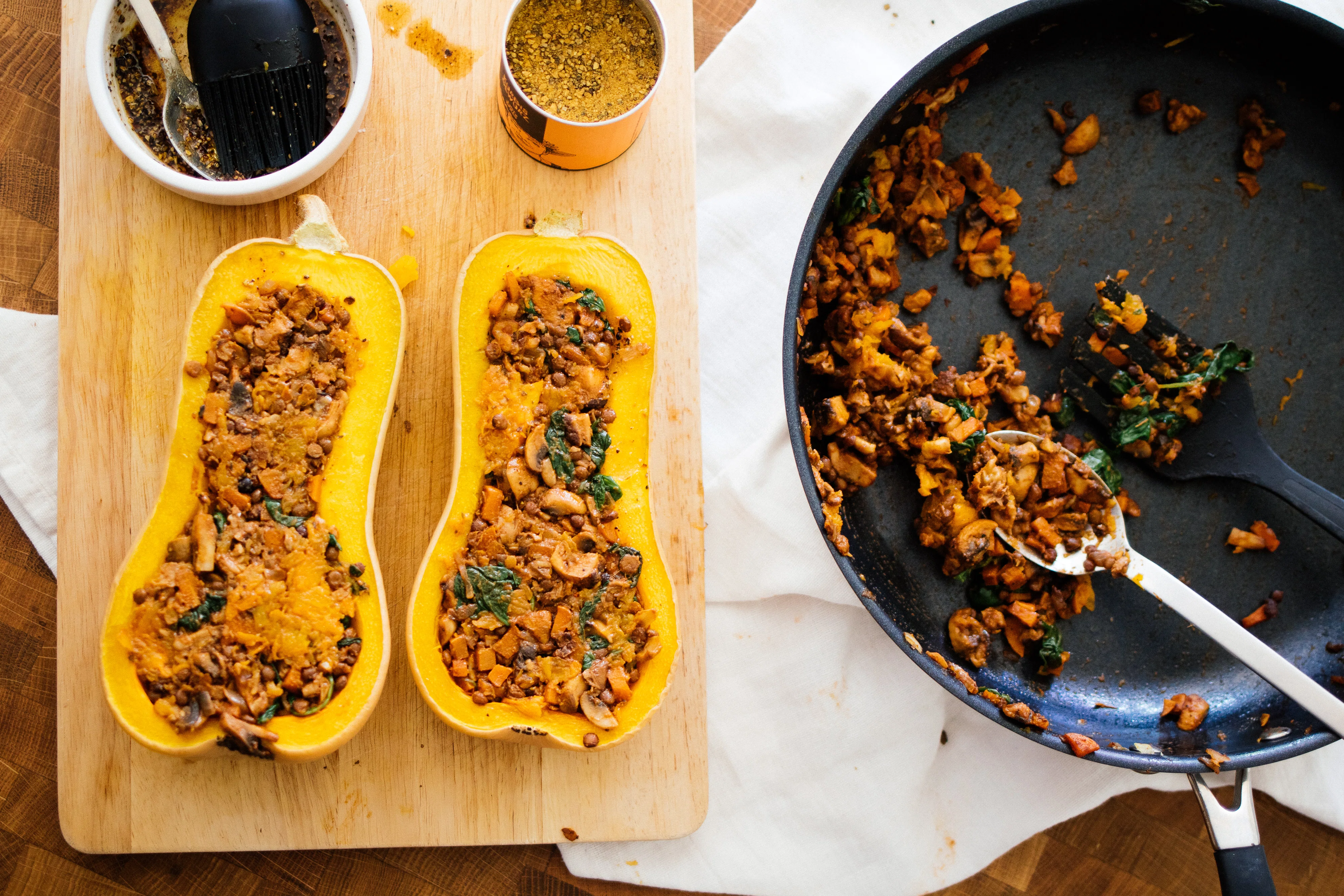 R434 Stuffed Butternut Squash with vegan cream sauce & potato mash