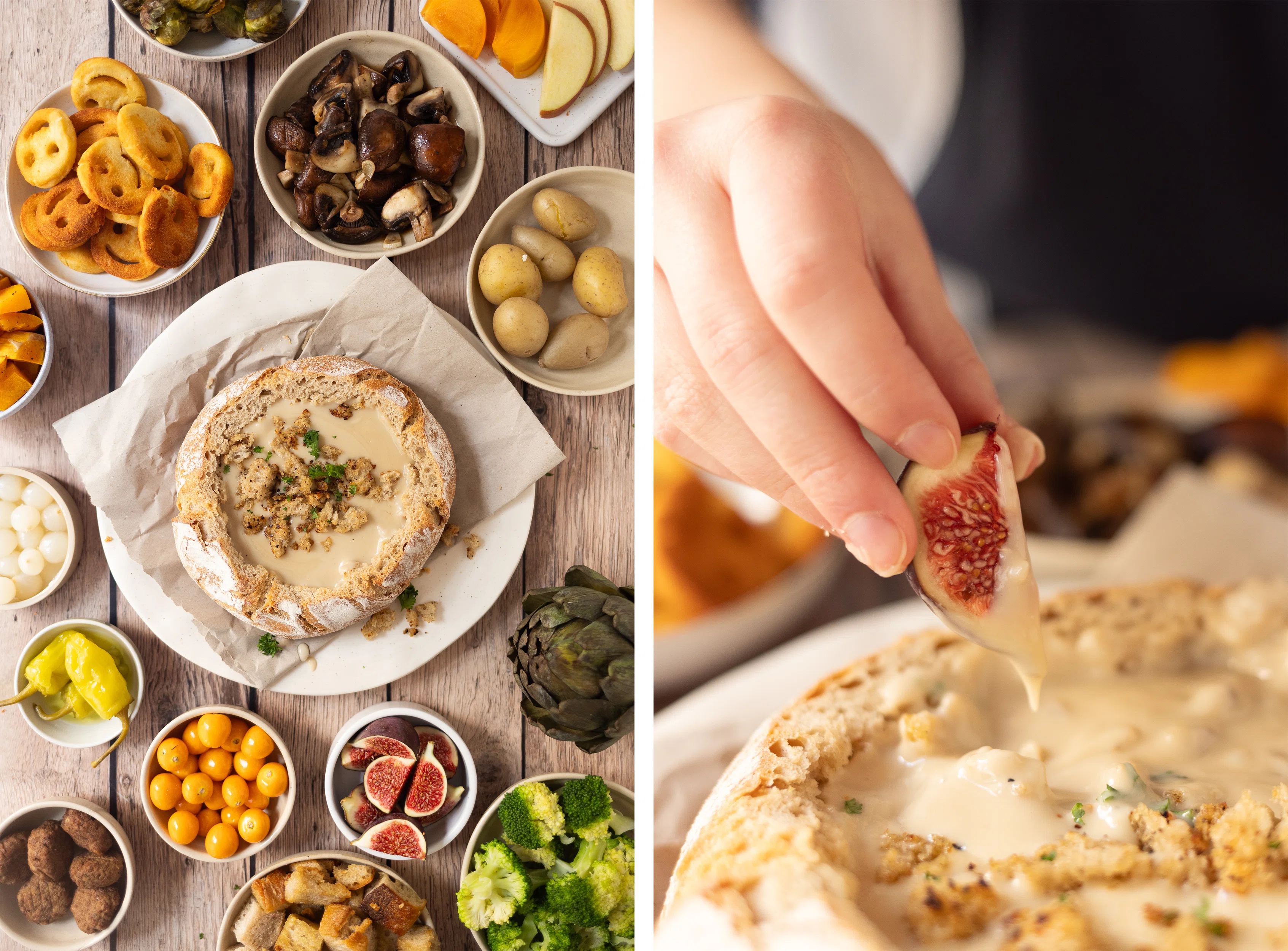 R857 Käsefondue aus dem Brot mit knusprigem Topping