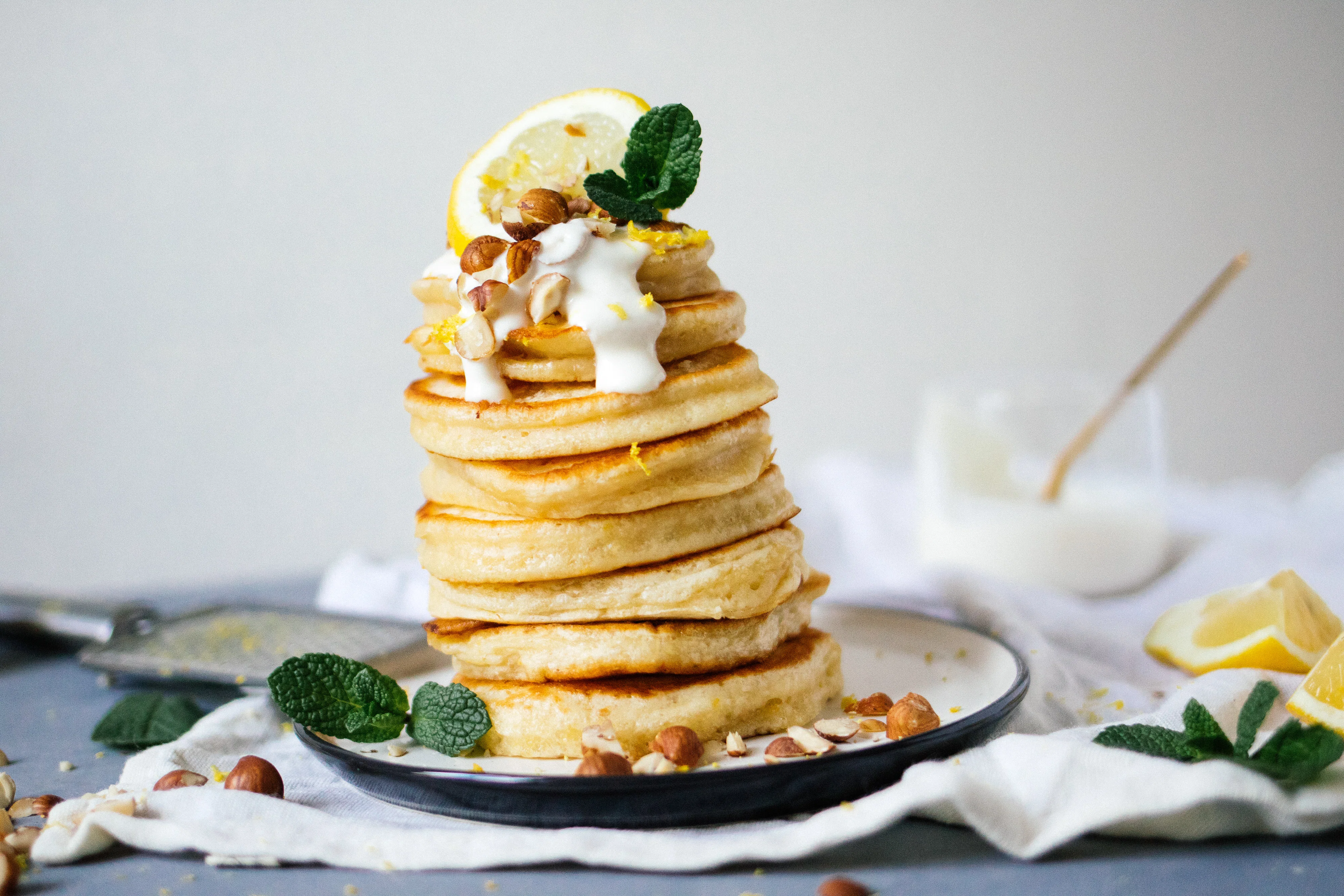 Vegan pancakes with lemon & plant-based yogurt