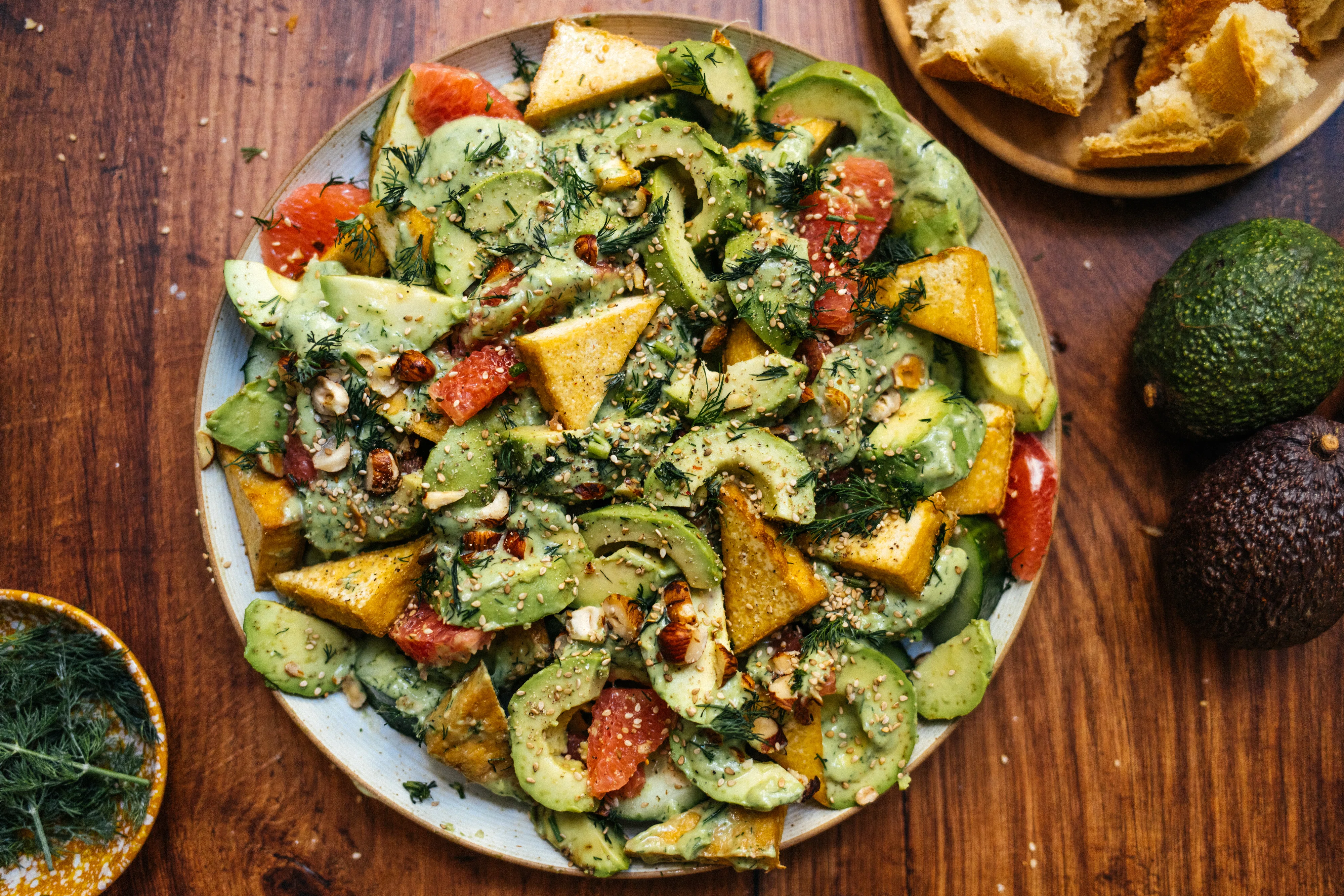 Avocado Cucumber Salad with Grapefruit and Tofu