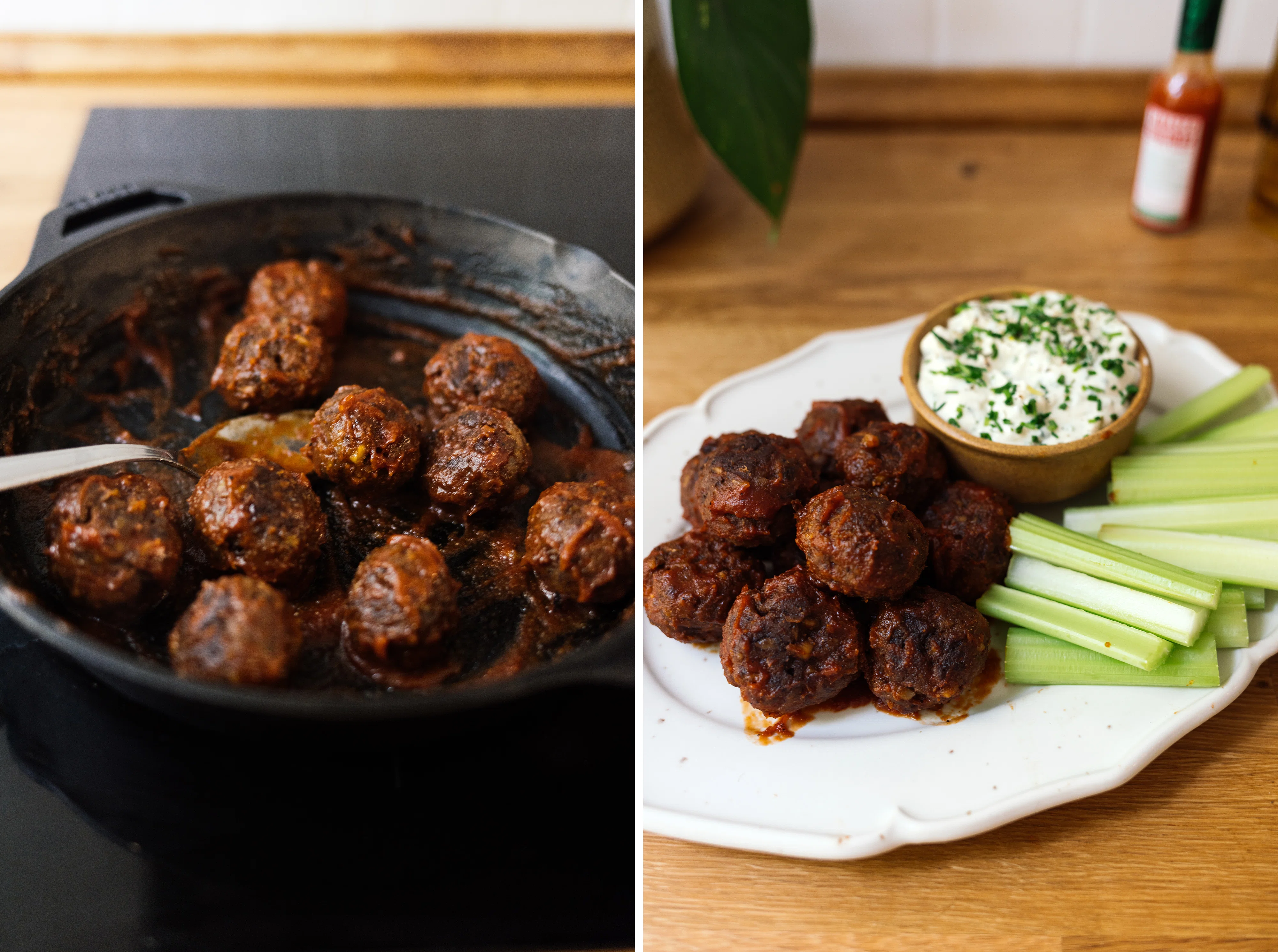 R735 Vegane Buffalo Meatballs mit Schnittlauch-Dip