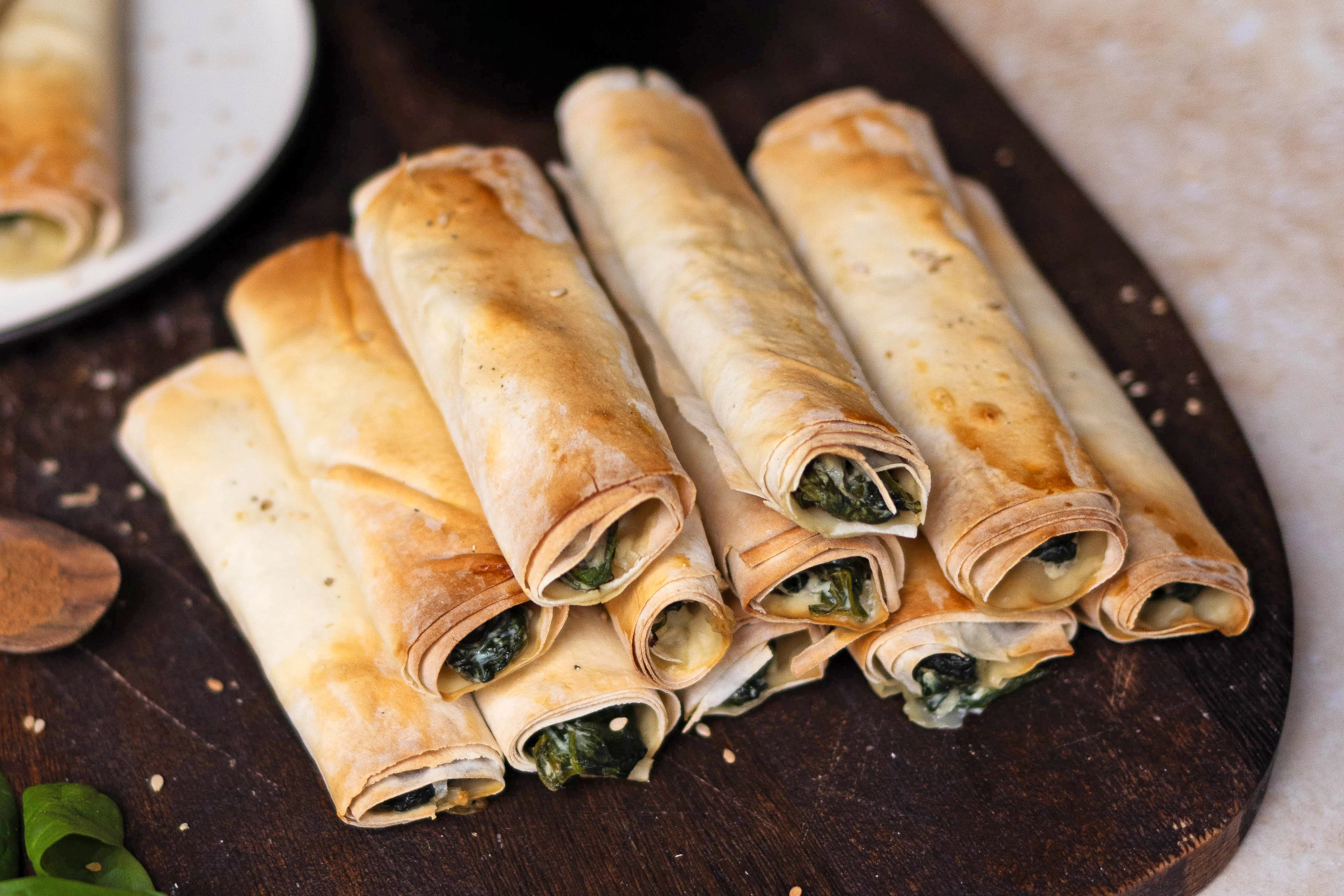 Vegan Turkish Rolled Pastry with Spinach (Cigarette Borek)
