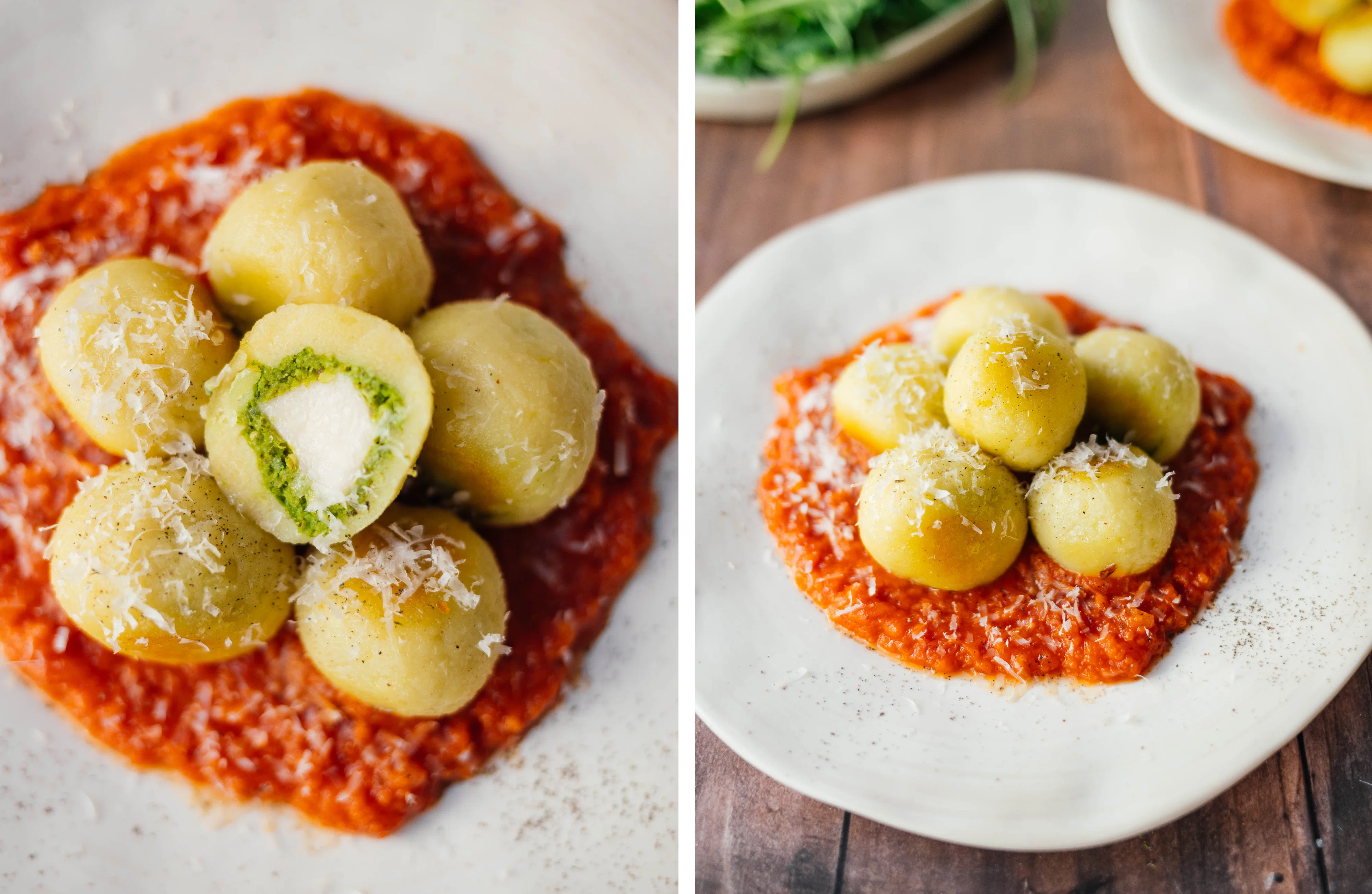 R812 Gefüllte Gnocchi mit Spinat und veganem Mozzarella
