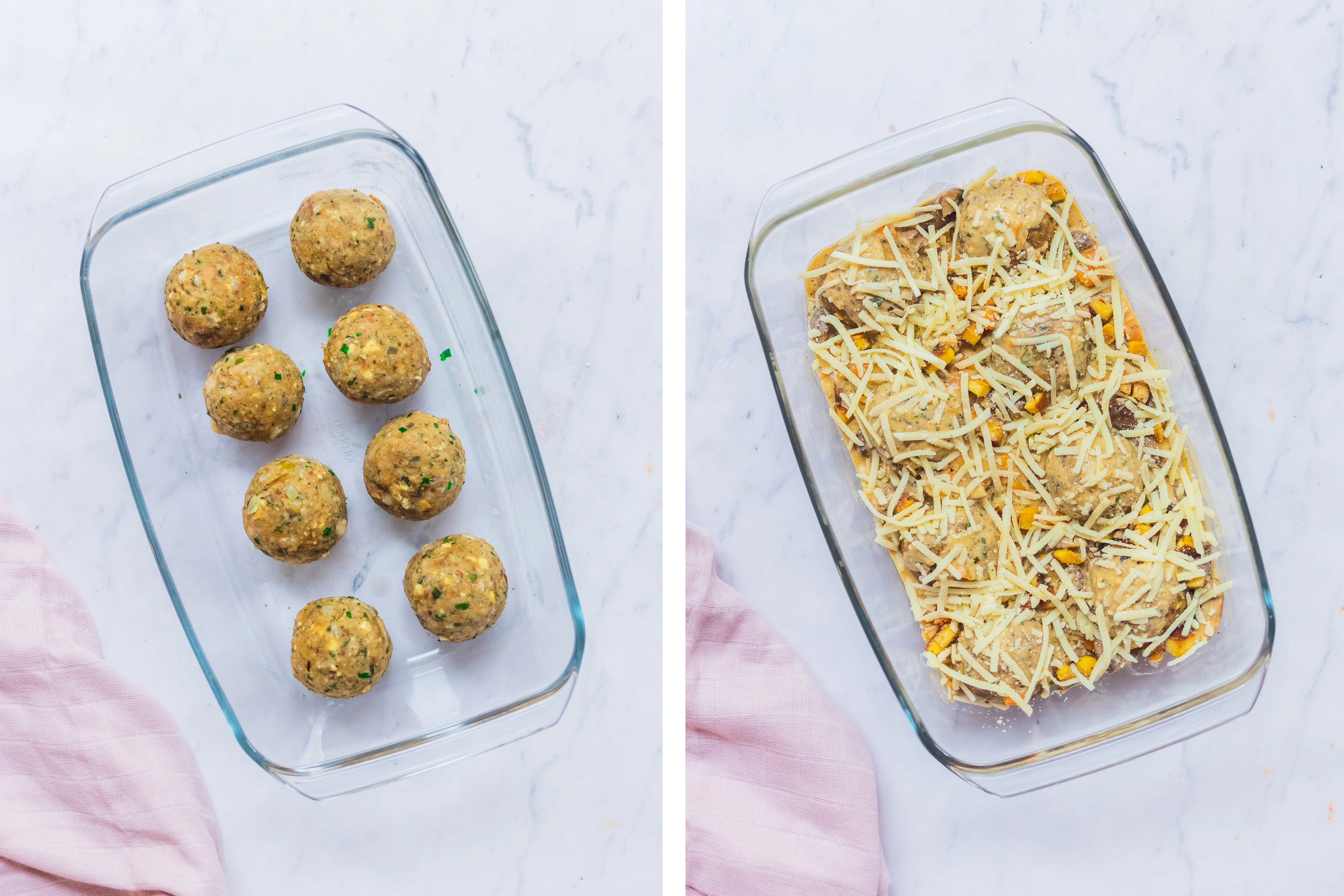 R686 Veganer Semmelknödel-Auflauf mit Champignon-Rahm-Soße