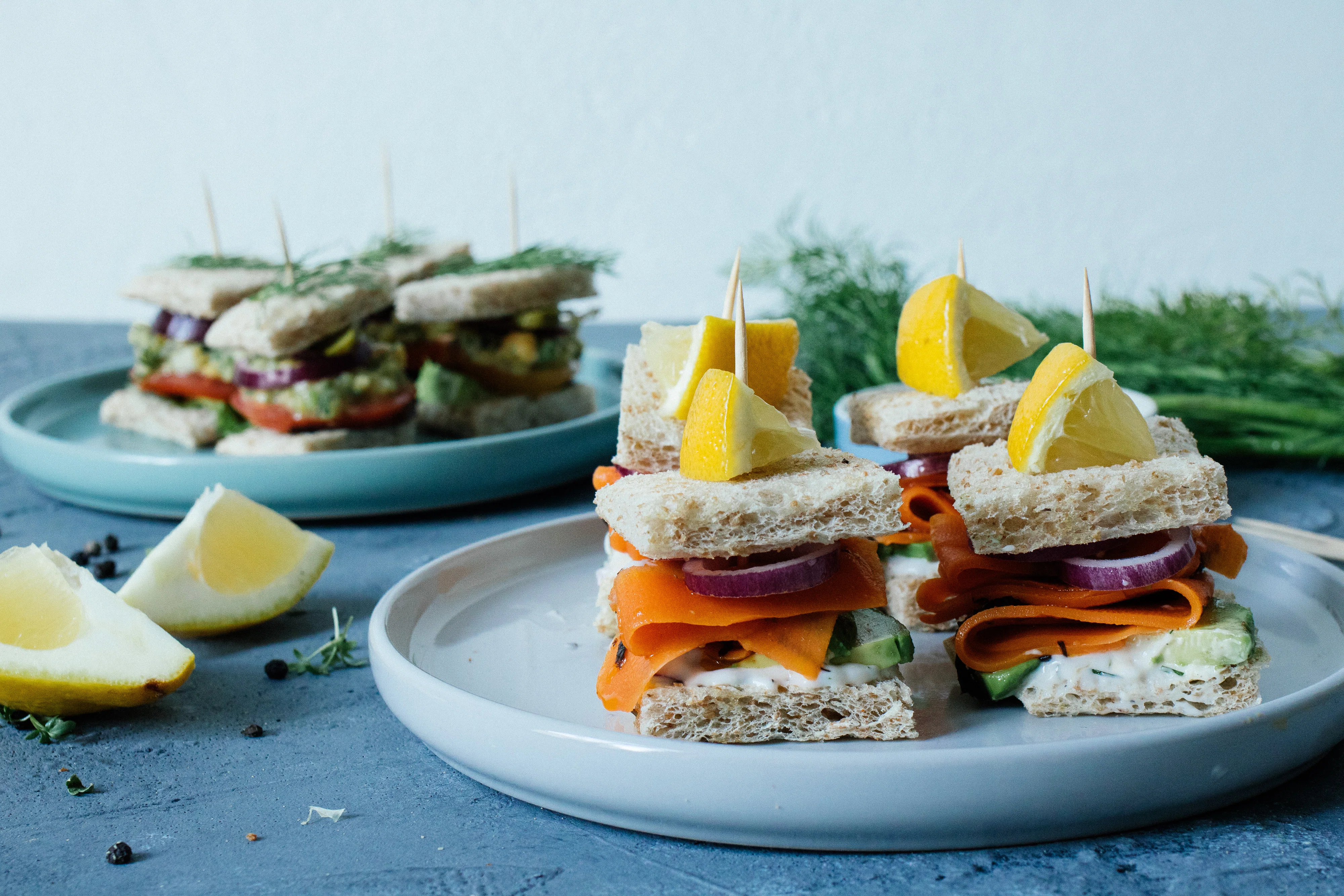 R250 Mini sandwich bites with vegan salmon & tuna