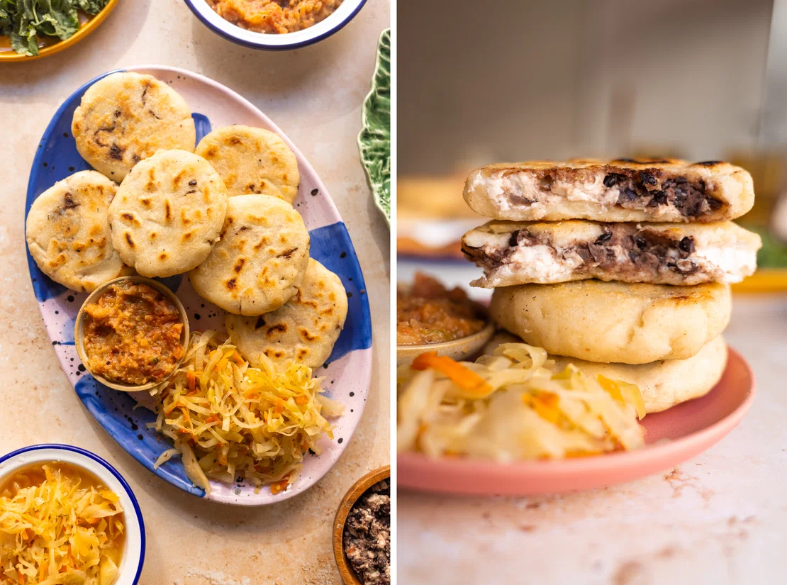 Vegane Pupusas (Gefüllte Maistortillas) mit Salsa &amp; Curtido - Zucker ...