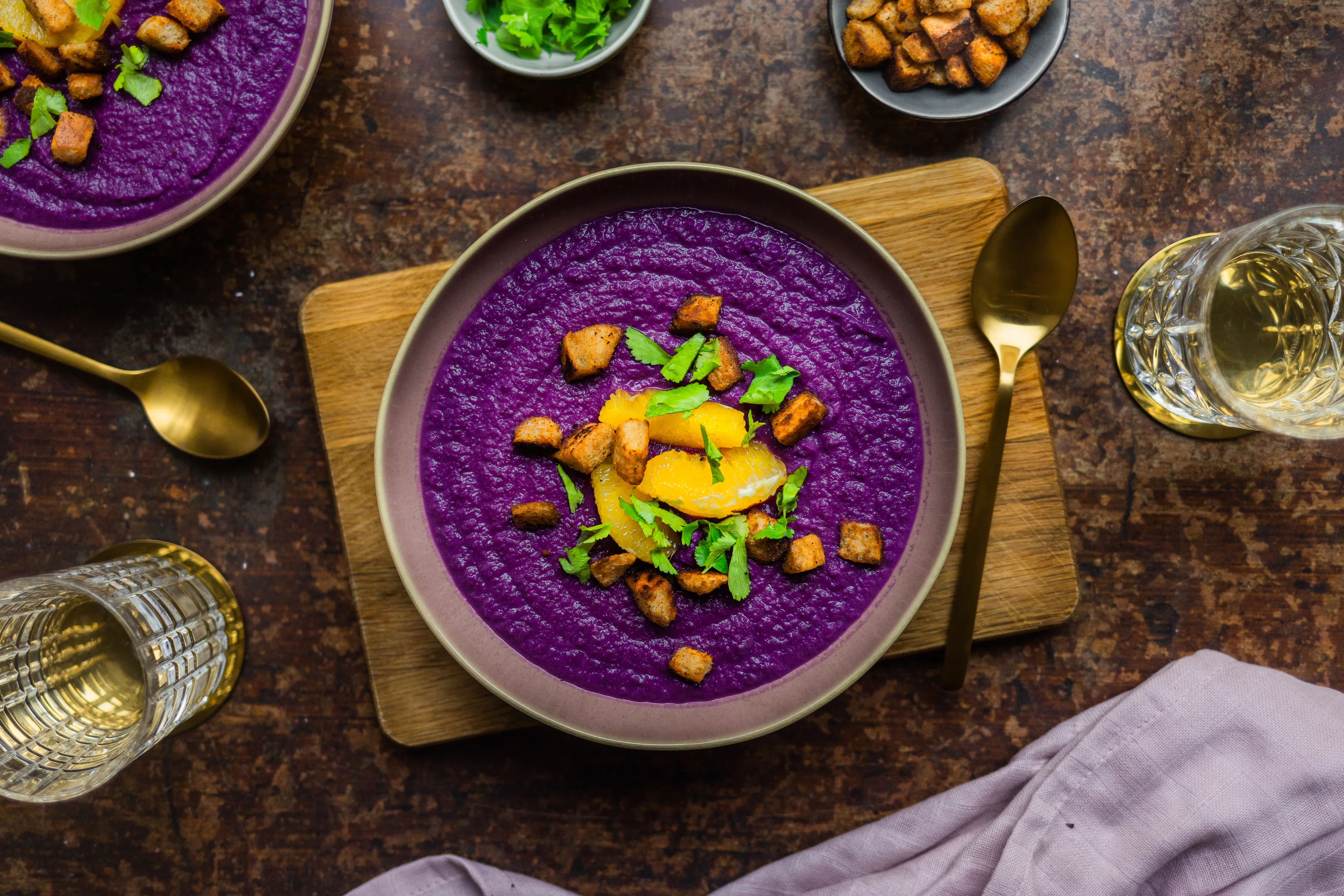 Vegan Christmasy Red Cabbage Soup with Cinnamon Croutons