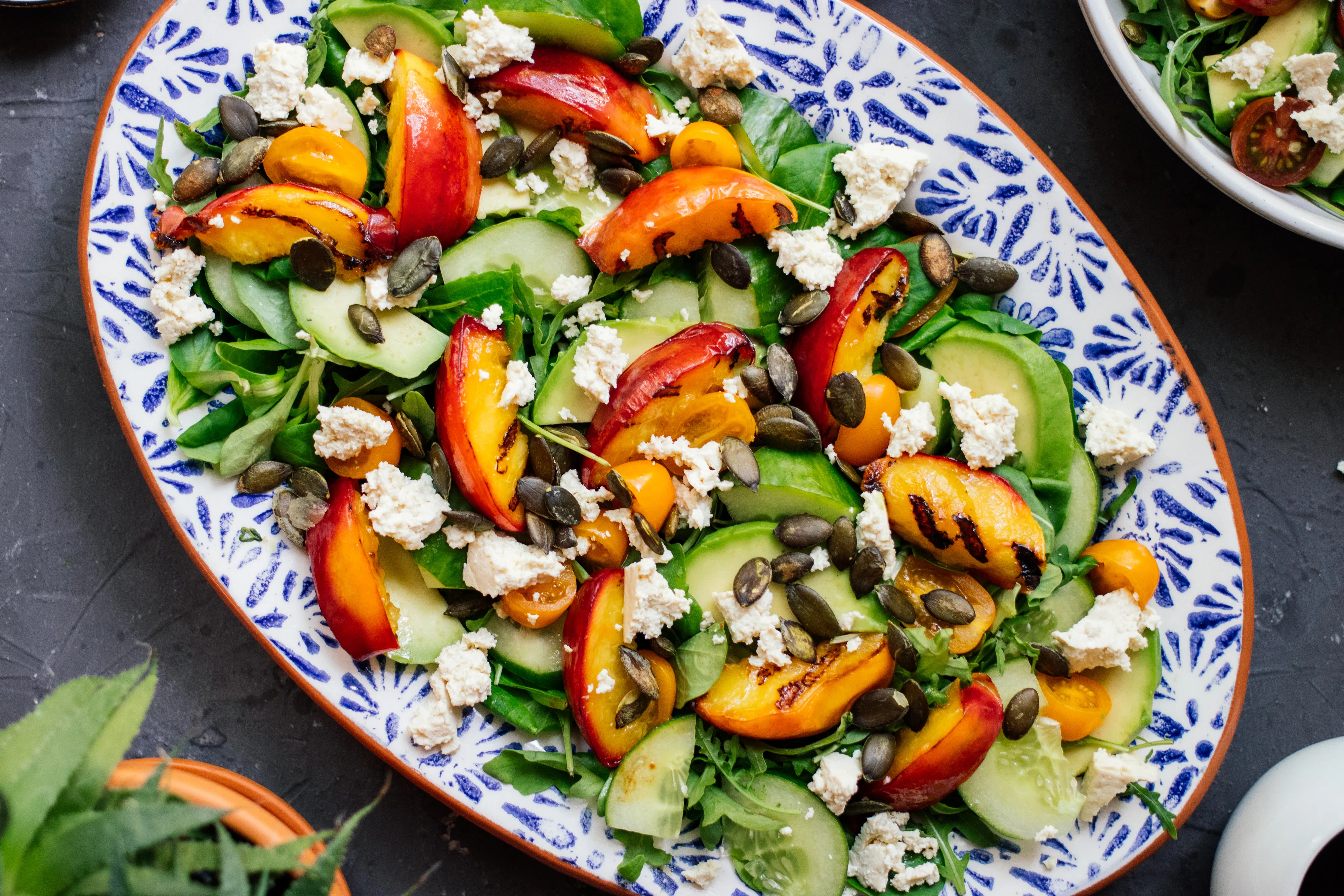 Summer salad with grilled peaches