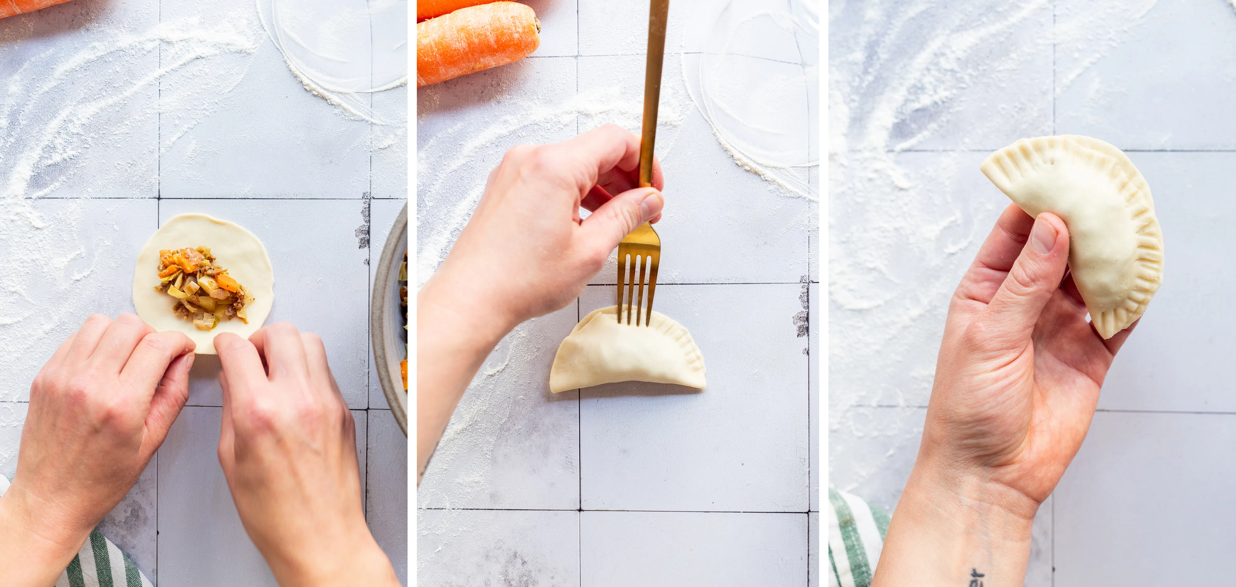Baked pierogi with vegan mince filling and dip 