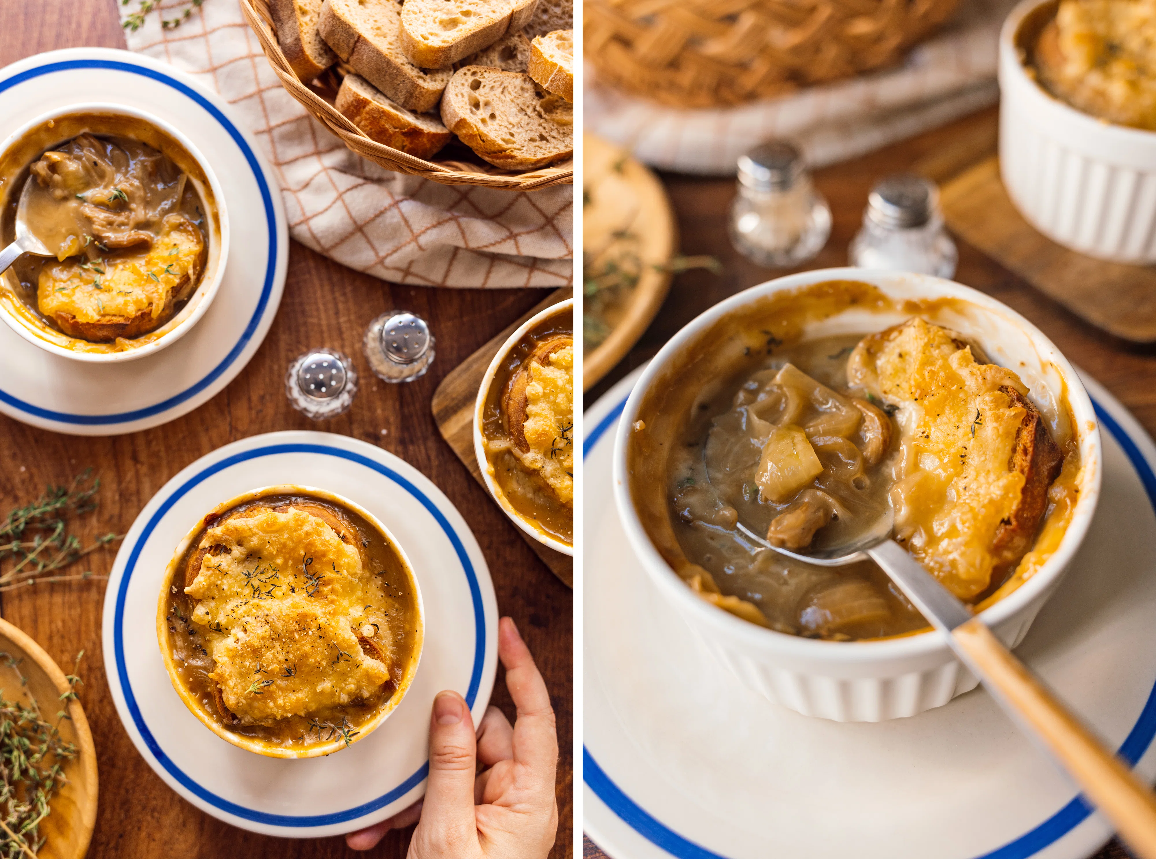 R924 Vegane französische Zwiebelsuppe mit Steinpilzen