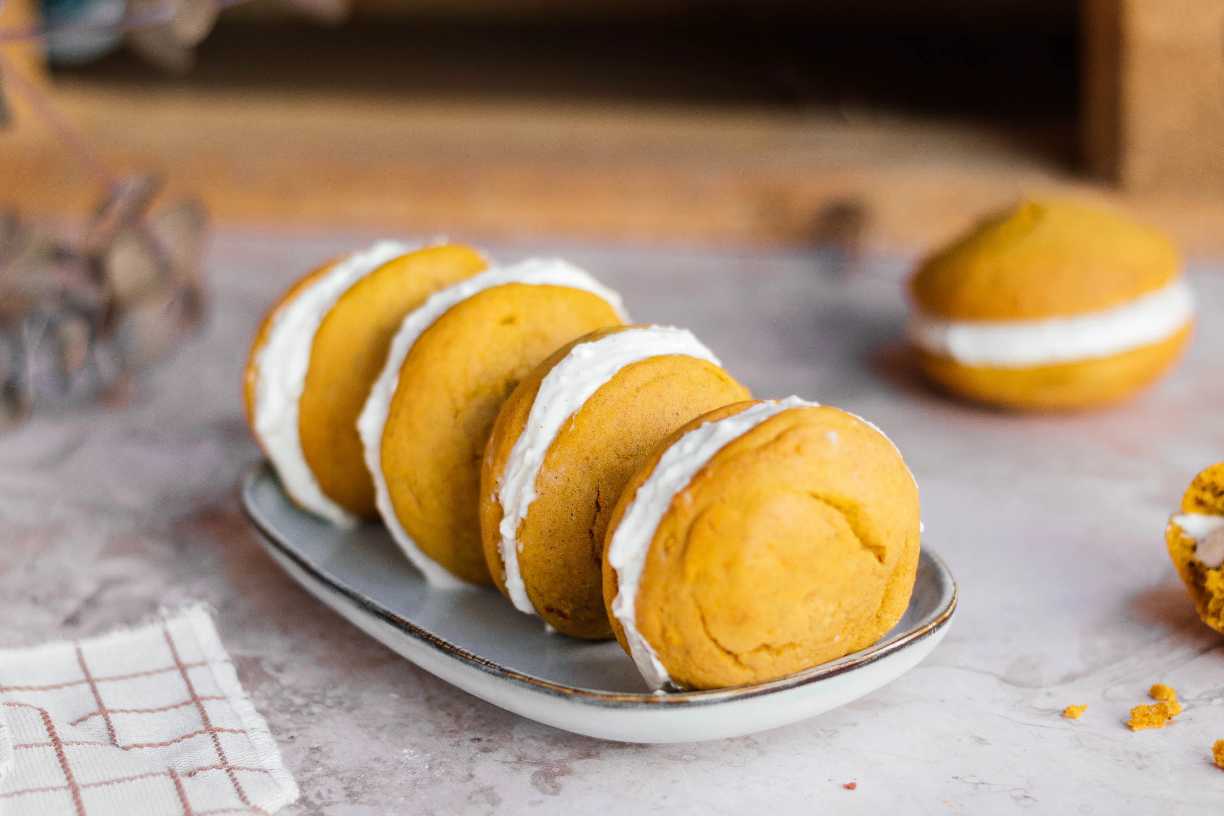Vegan Pumpkin Whoopie Pies with Vanilla Cream