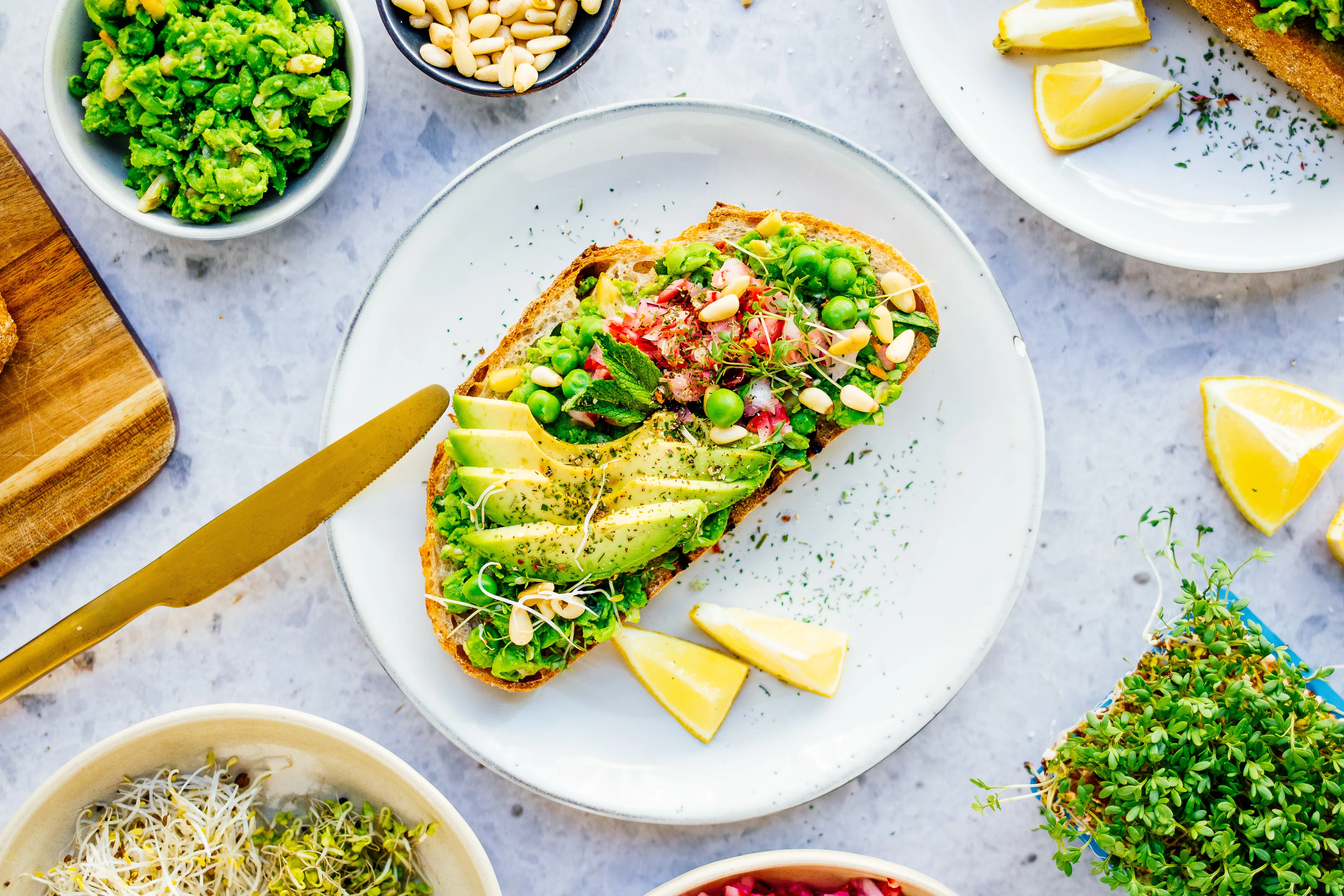 R644 Vegan Open-Faced Sandwich with Peacamole & Radish Salsa