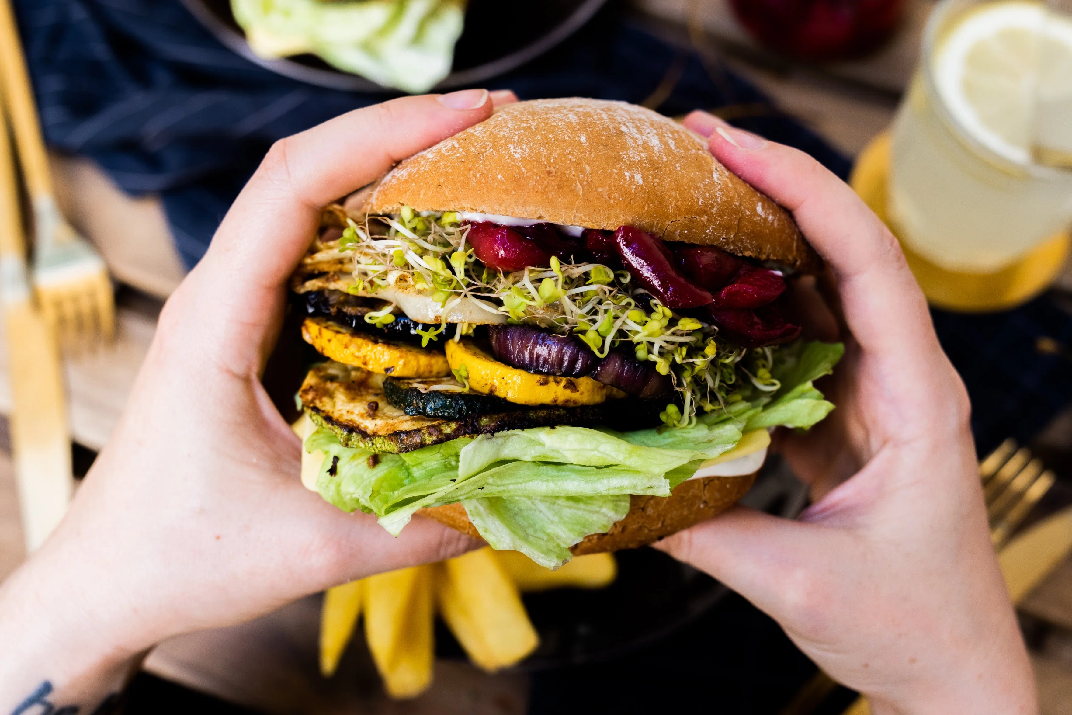 Vegan Grilled Vegetable Burger with Cherry Topping