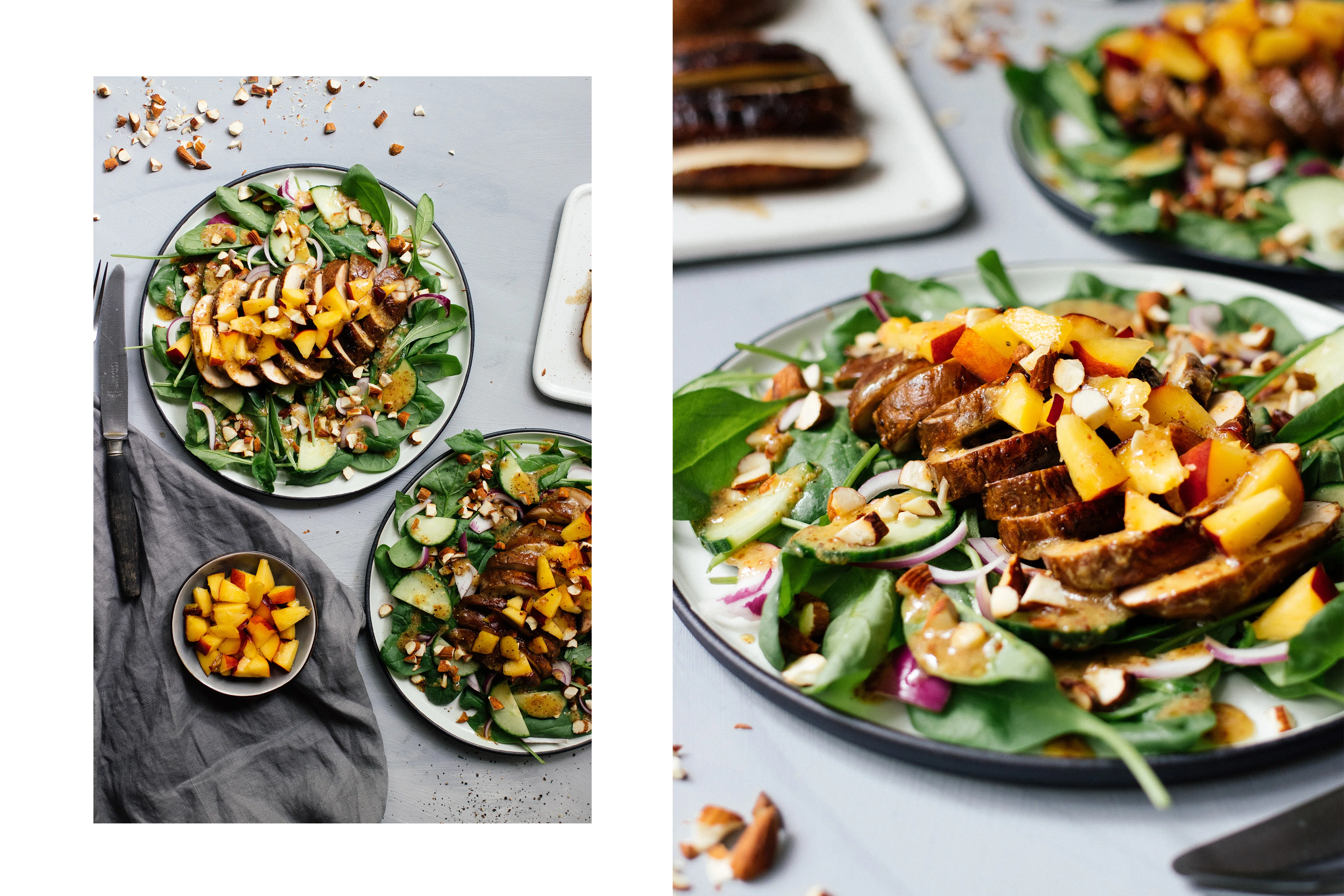 R415 Summer salad with nectarine & portobello steak