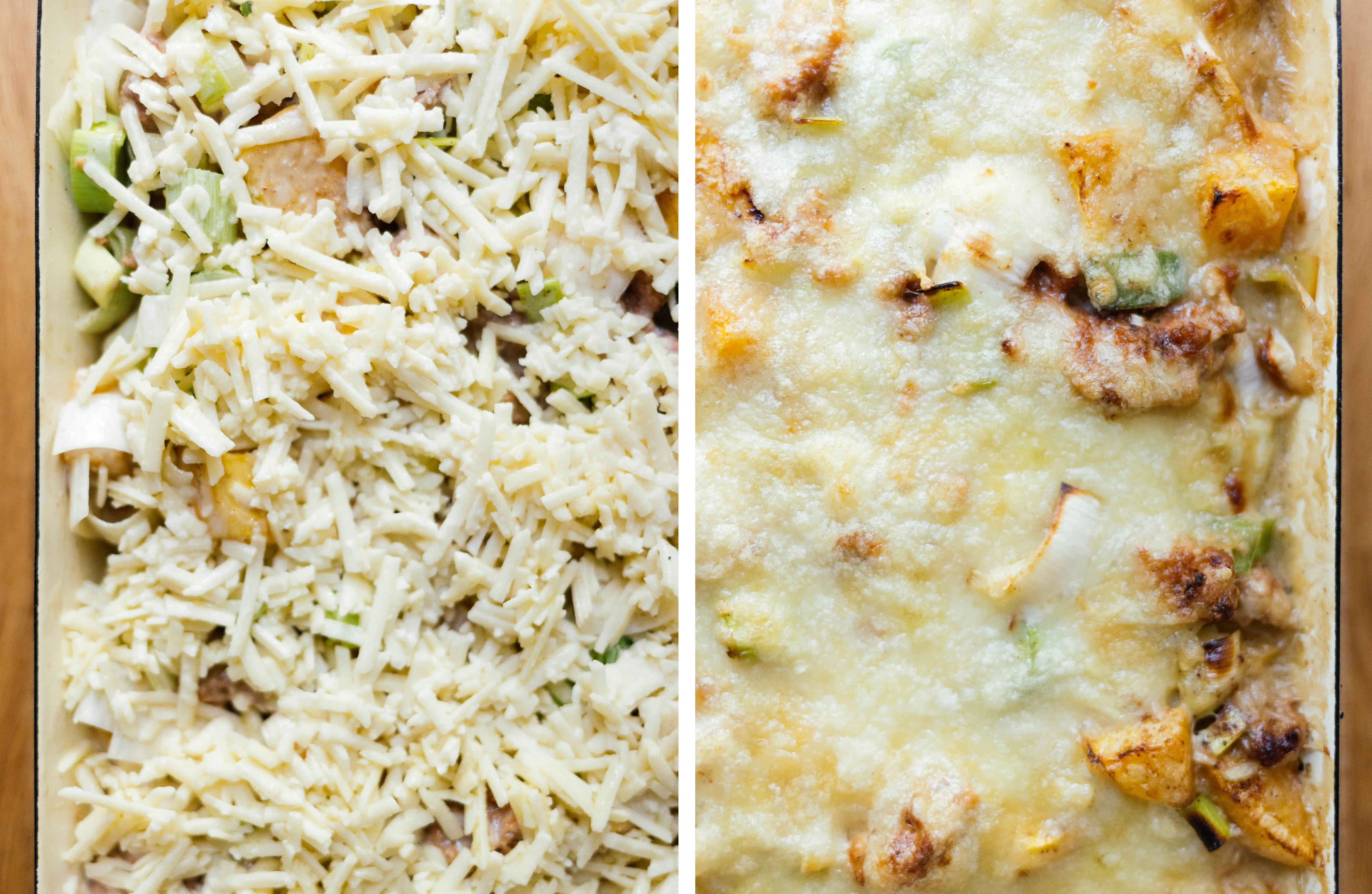 R778 Veganer Hack-Käse-Lauch-Auflauf mit Steckrüben