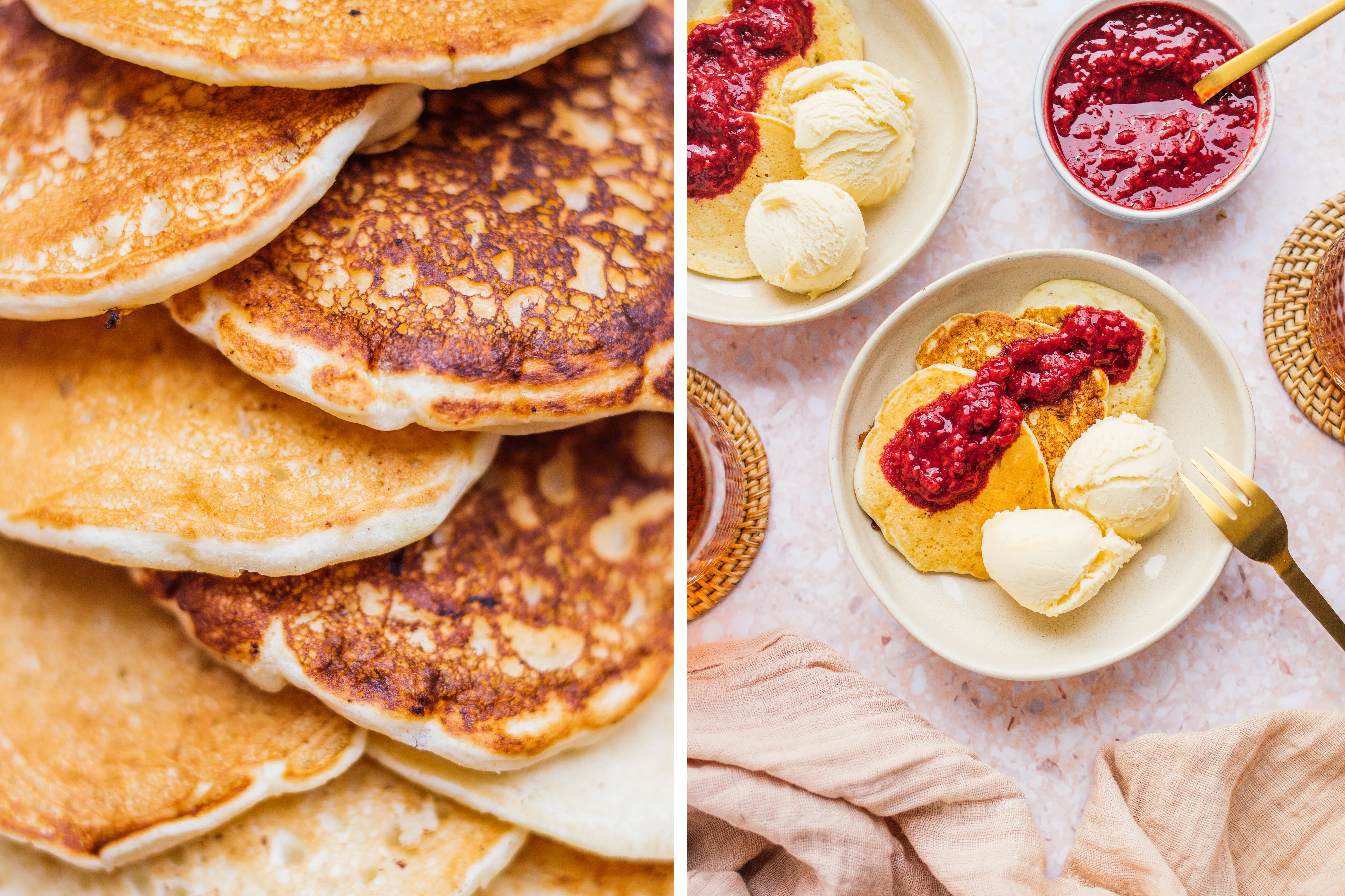 R281 Vegane Pancakes mit Vanilleeis und heißen Beeren