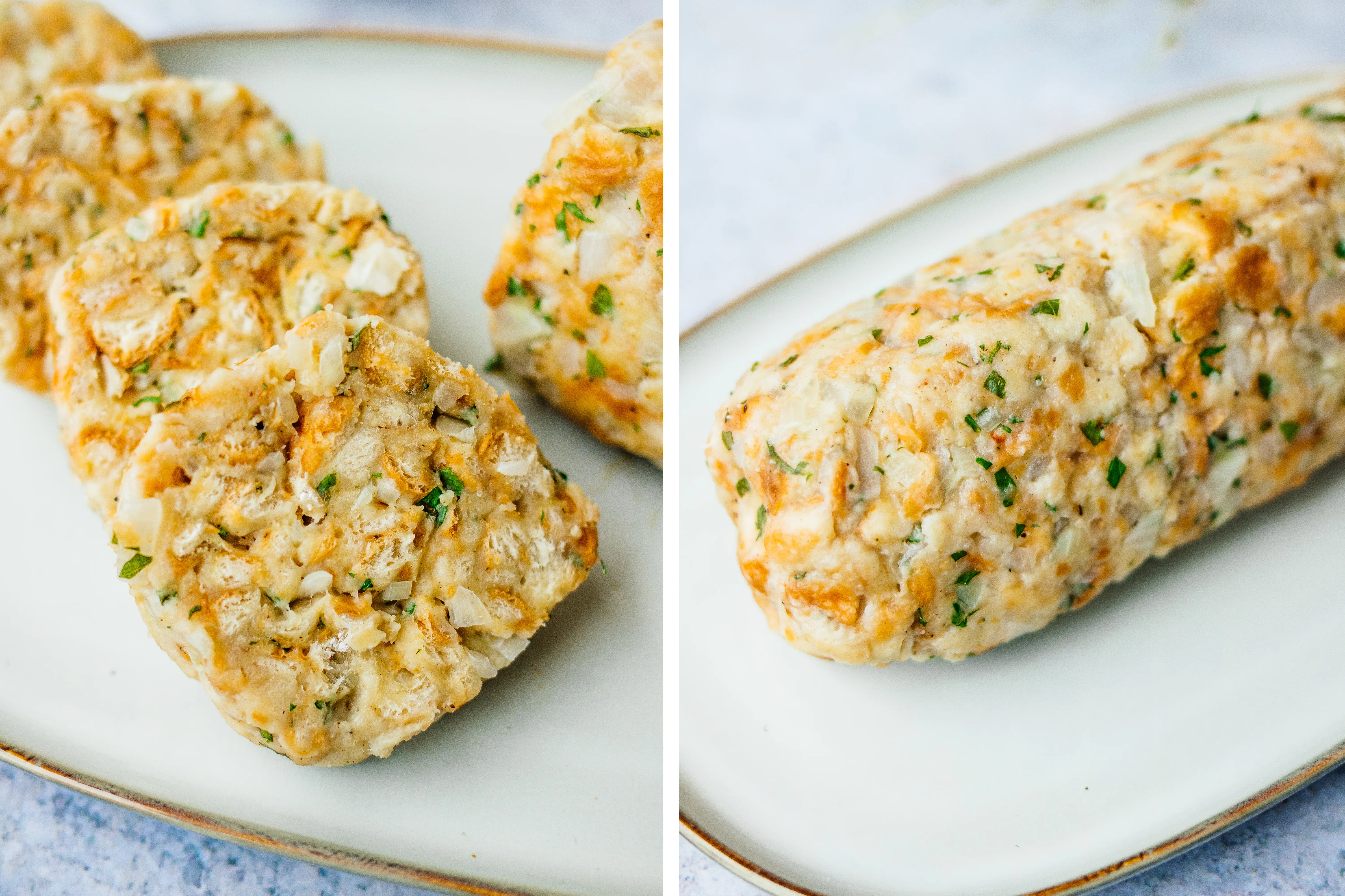 R597 Veganer Nussbraten mit Serviettenknödeln & Zwiebel-Sahne-Soße