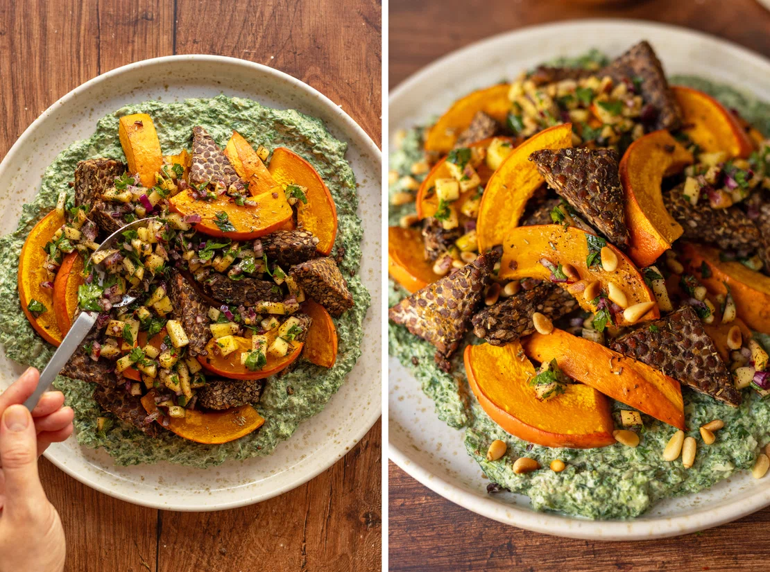 Tempeh-Kürbis-Pfanne mit Mango-Salsa | veganes Rezept - Zucker&amp;Jagdwurst