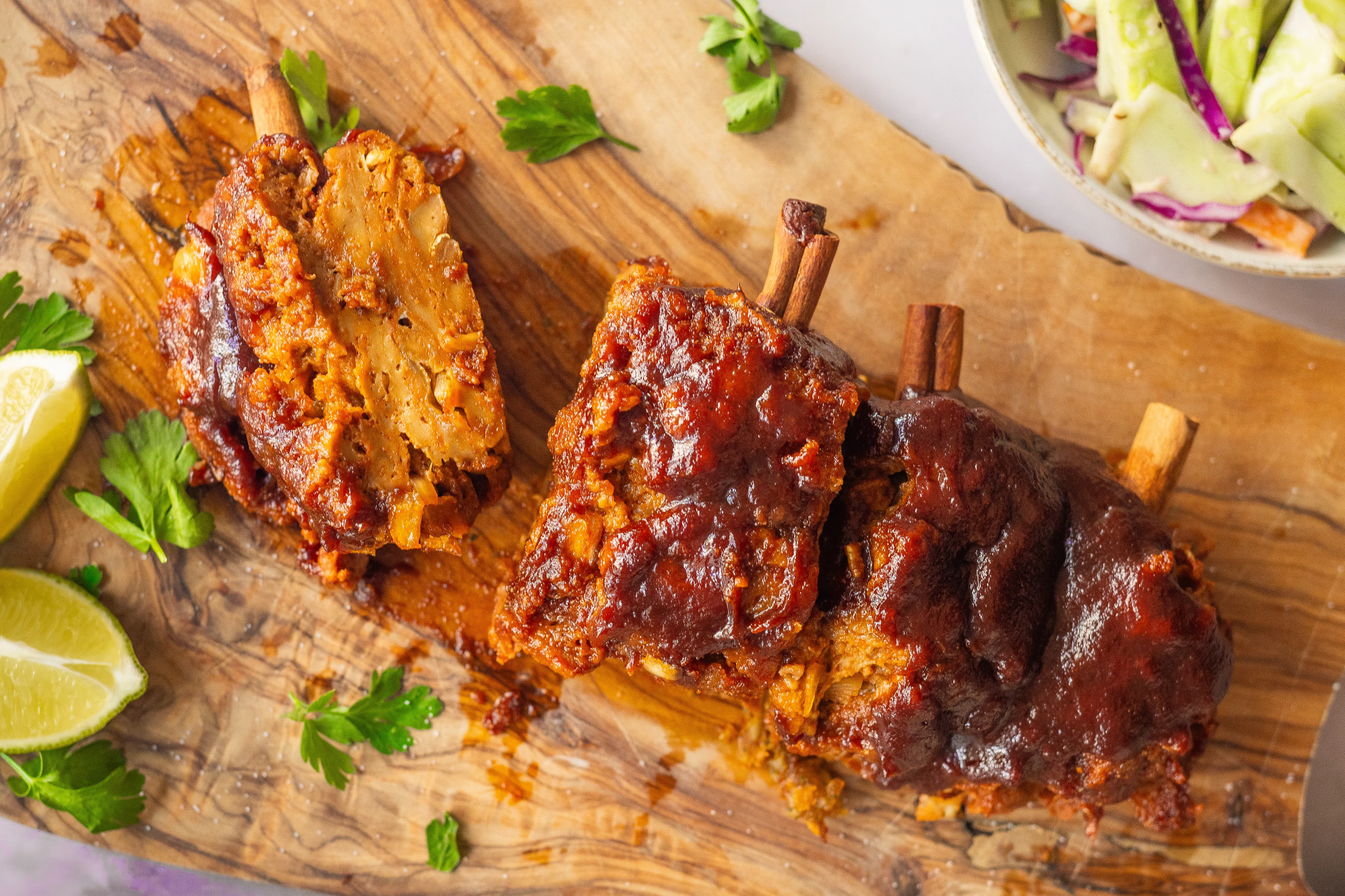 Vegan BBQ Ribs from the Grill with Spicy Lime Coleslaw
