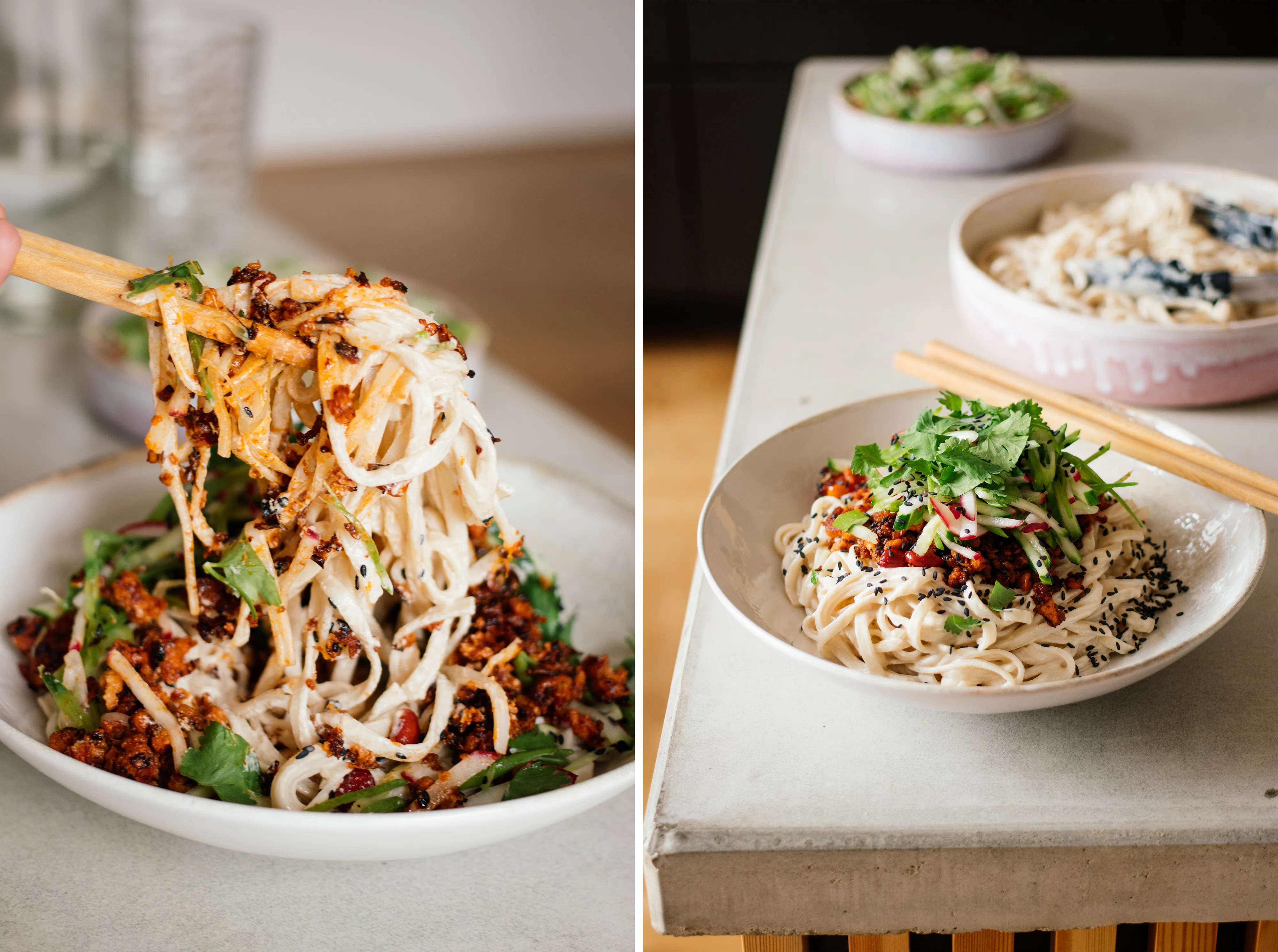 R663 Vegan Sesame Udon Noodles with Spicy Soy Mince