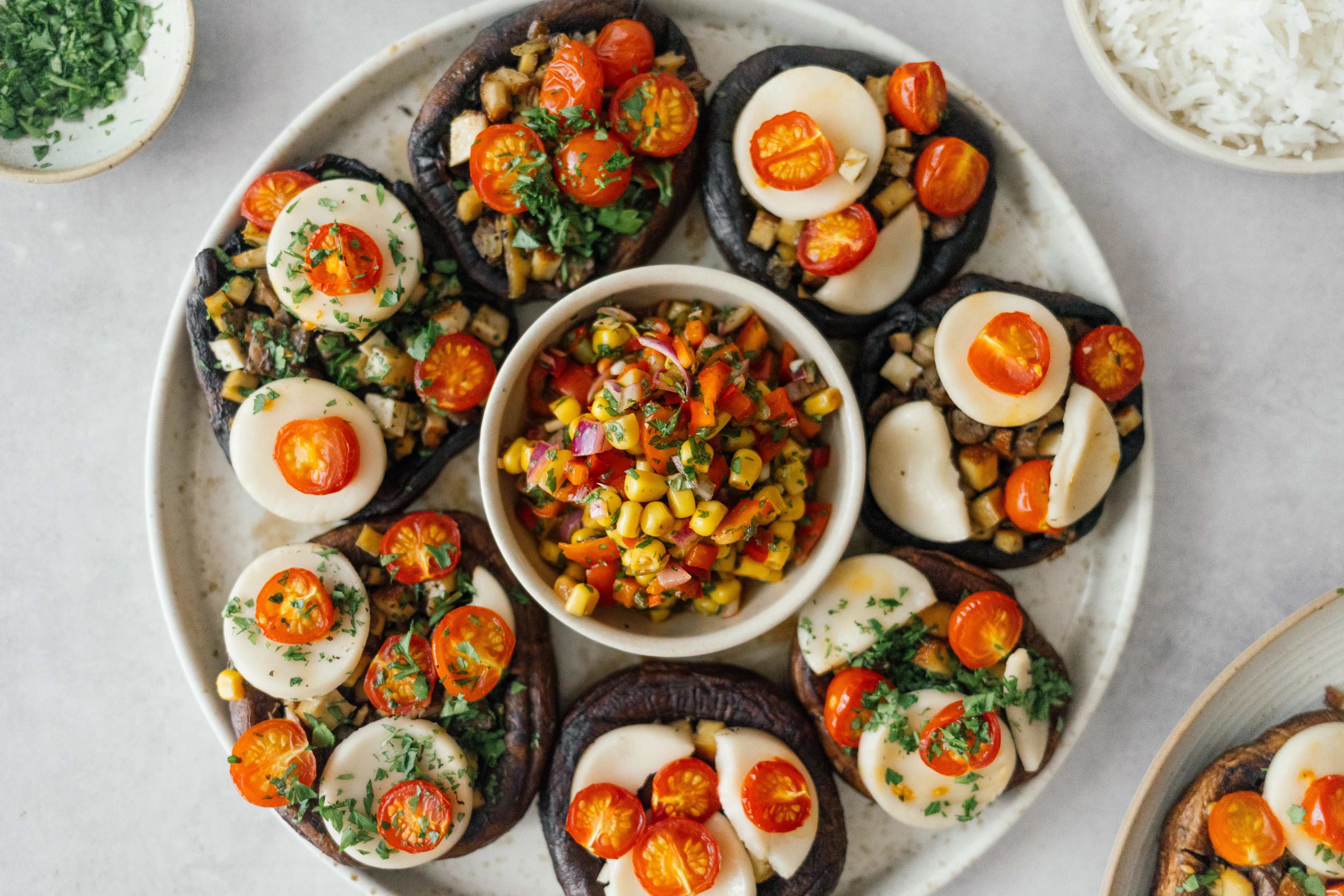 Stuffed & Grilled Portobello Mushrooms with Corn and Pepper Salsa