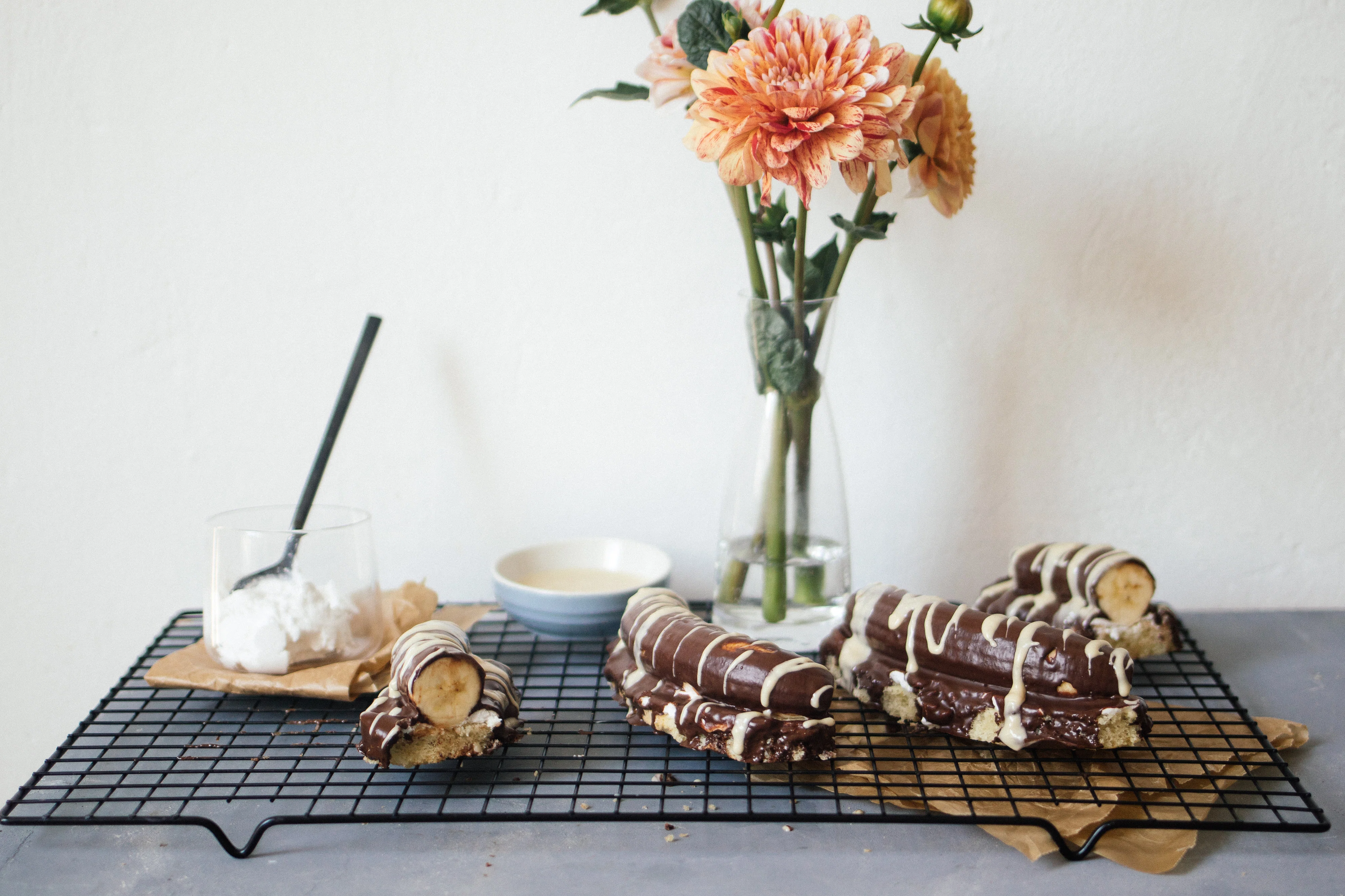 R306 Vegan chocolate covered banana with whipped cream & sponge cake