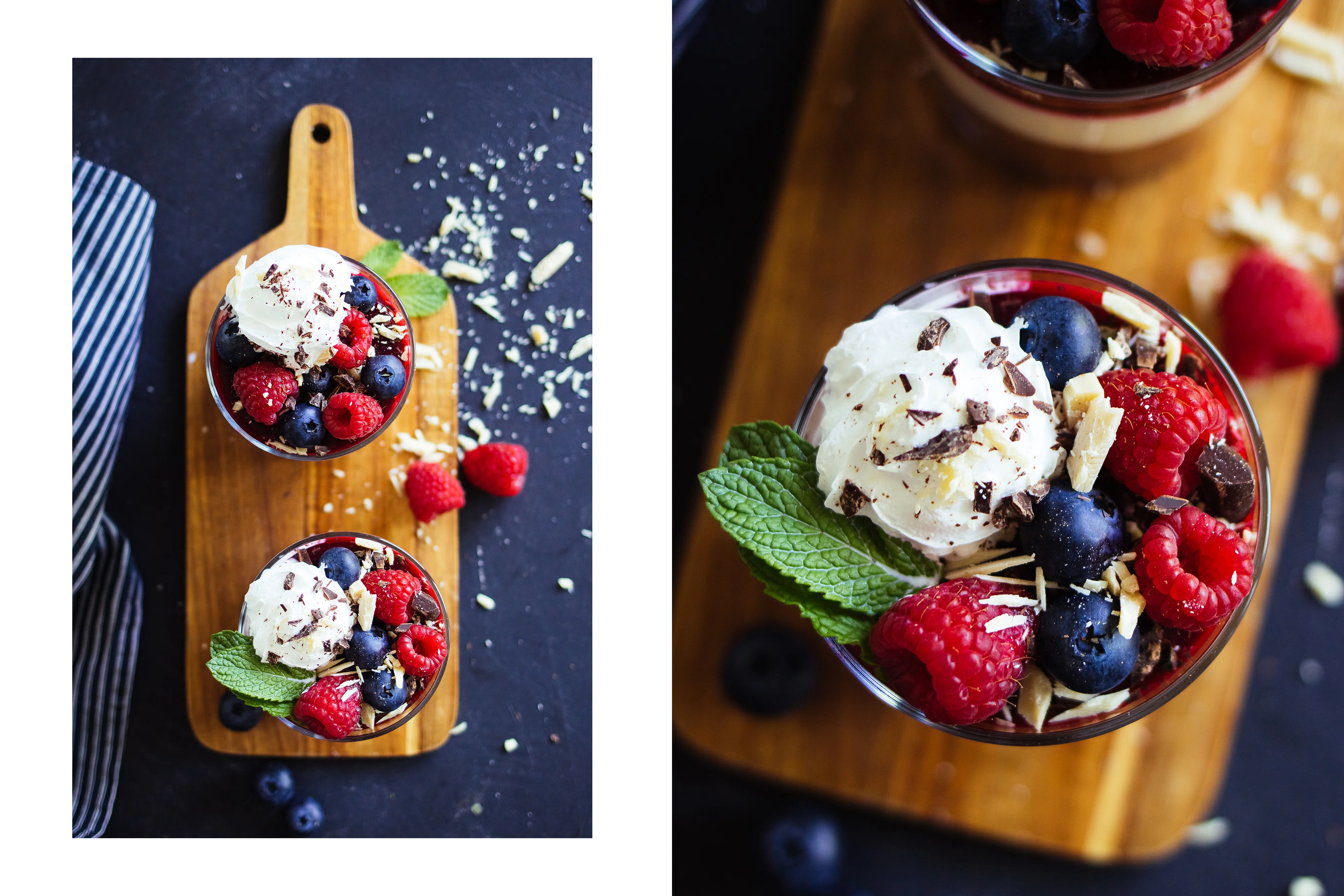 R69 Vegane dunkle & helle Schokoladenmousse mit Fruchtspiegel