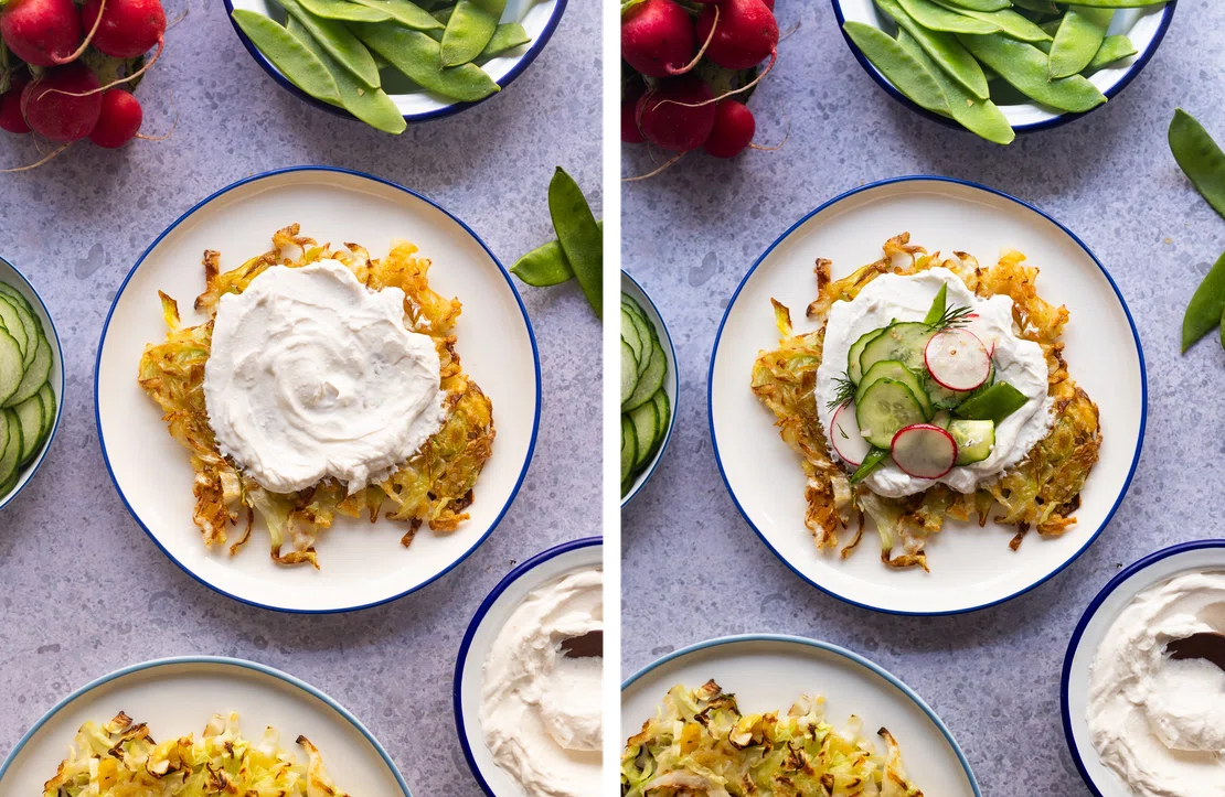 Spitzkohl-Rösti mit Radieschen-Gurken-Zuckerschoten-Salat - Zucker ...