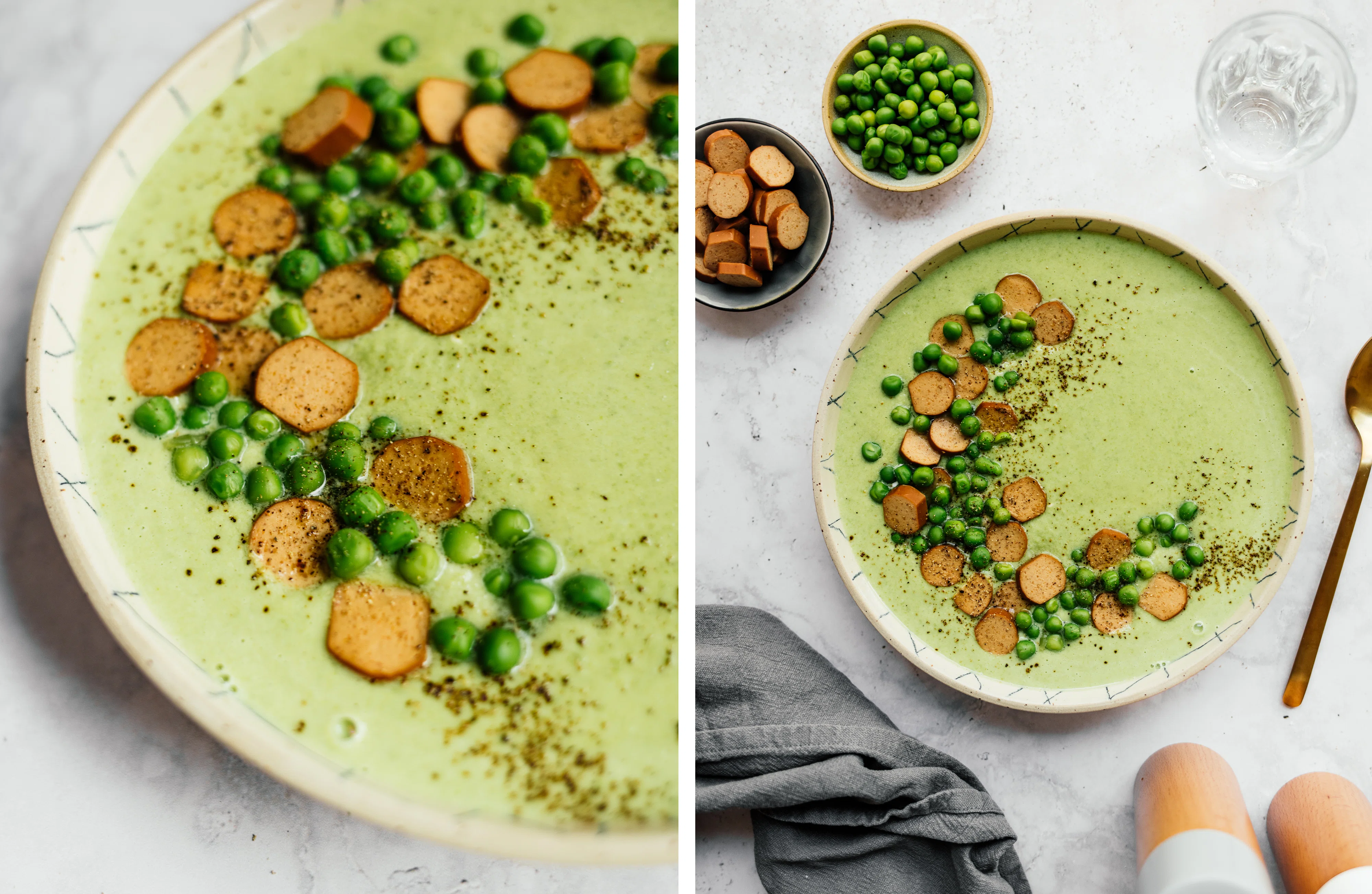 R732 Vegan Pea Soup with Sausages (with 5 ingredients)