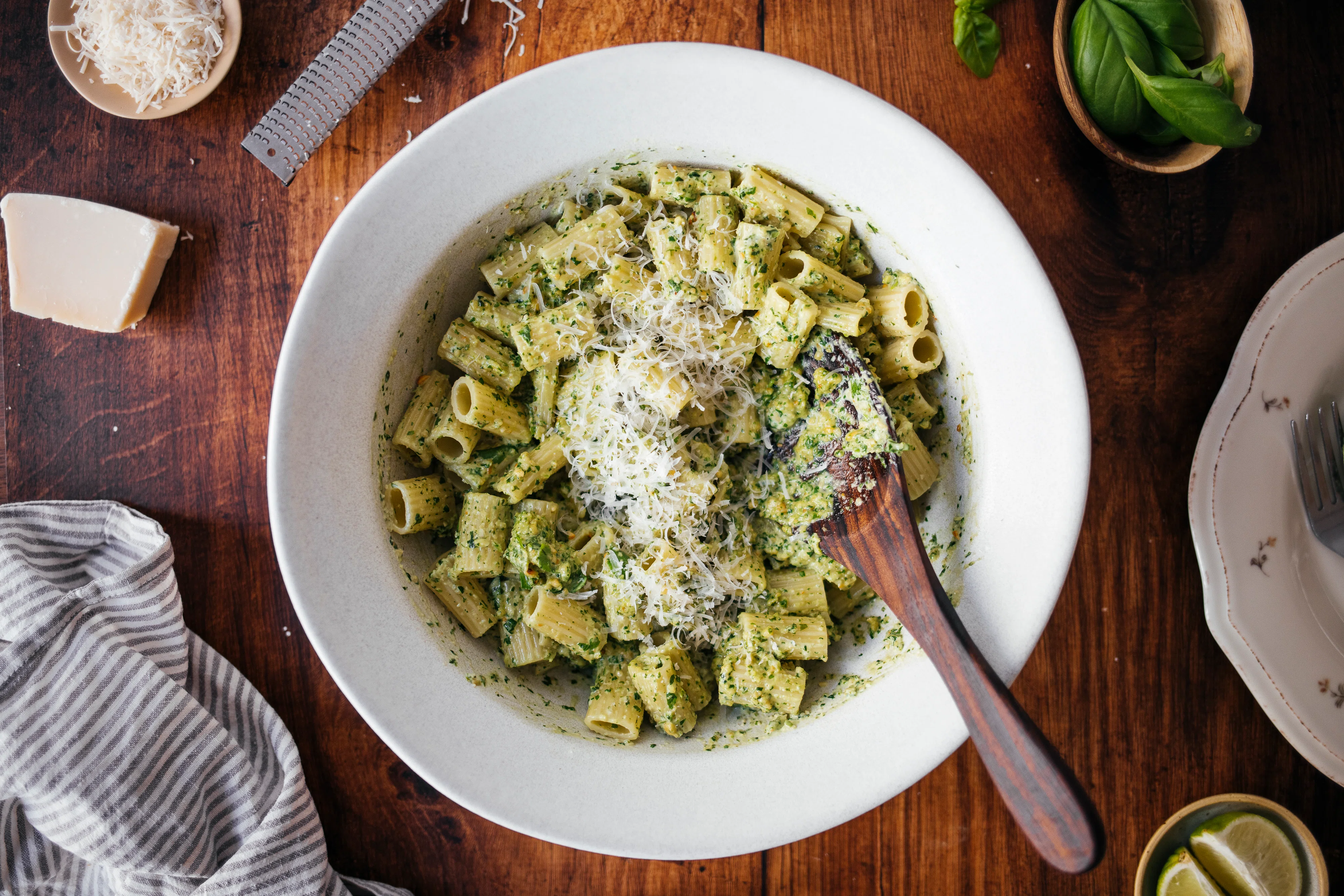 Pasta with Green Basil Cashew Pesto 