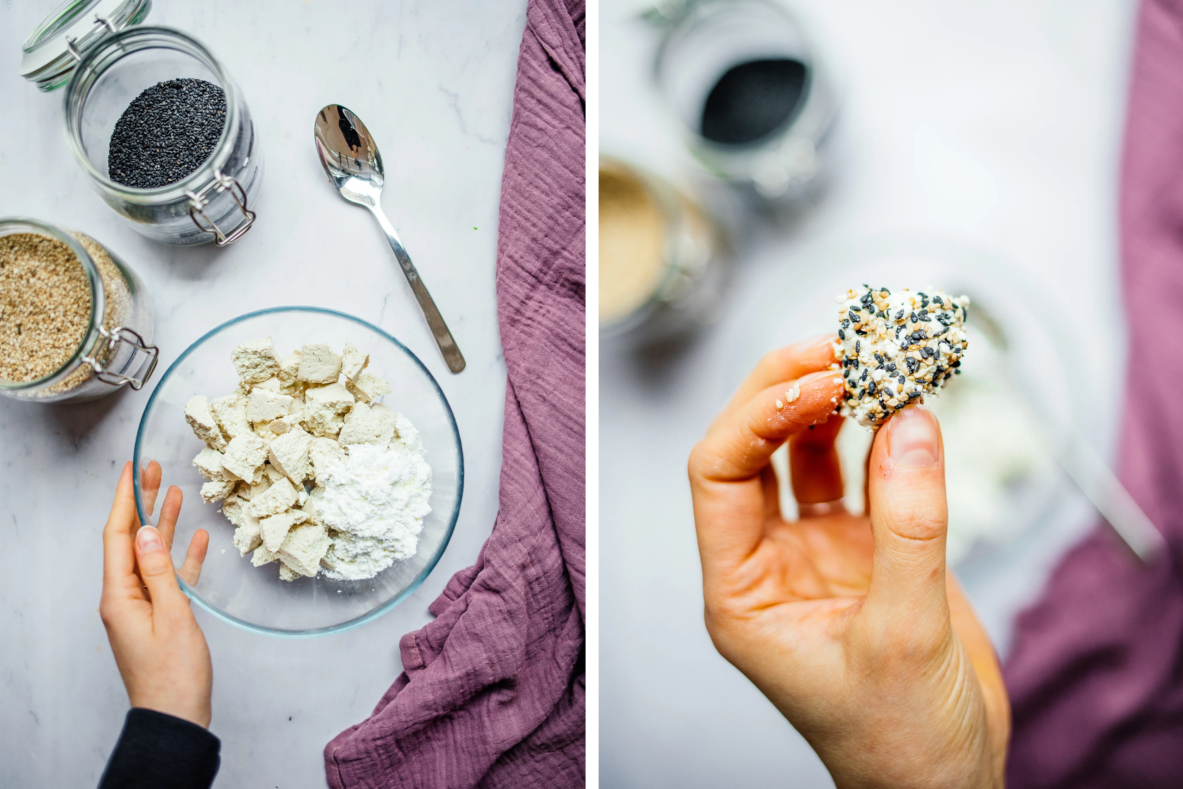 R705 Knusprige Tofustückchen mit Knoblauch-Reis und Pak Choi