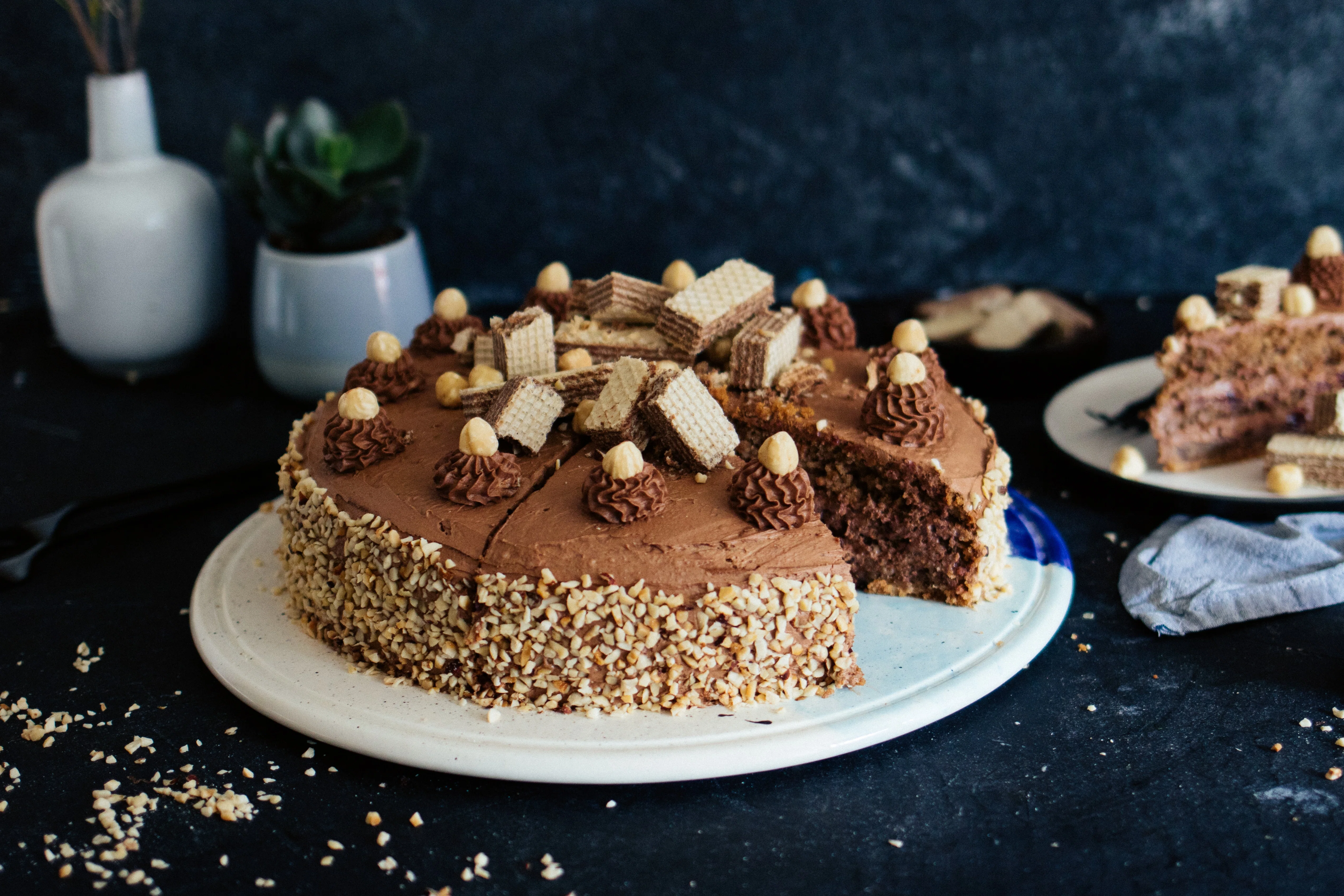 Vegan Whole Grain Hazelnut Cake with Nougat Cream