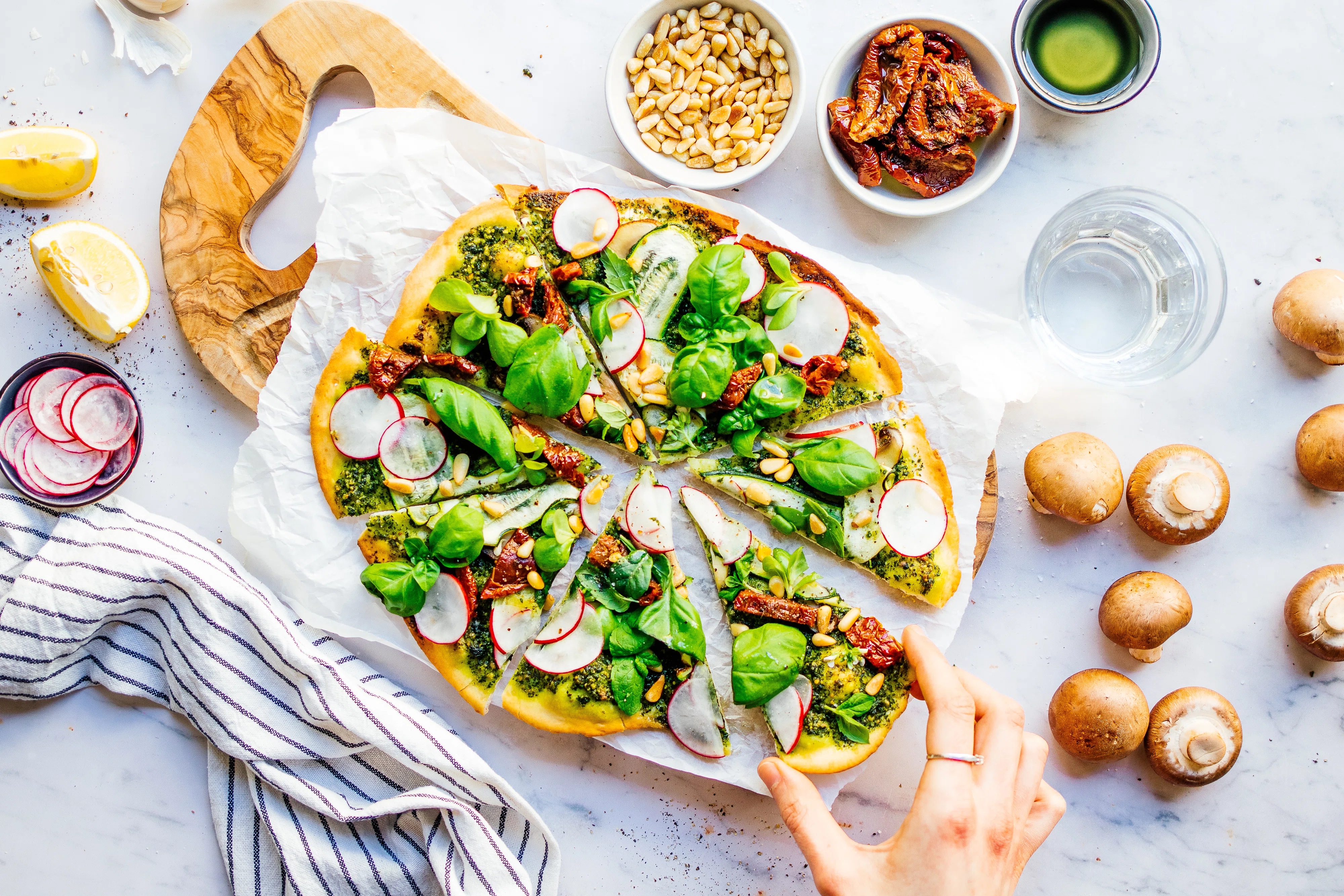 Vegan Spring Greens Pesto Pizza